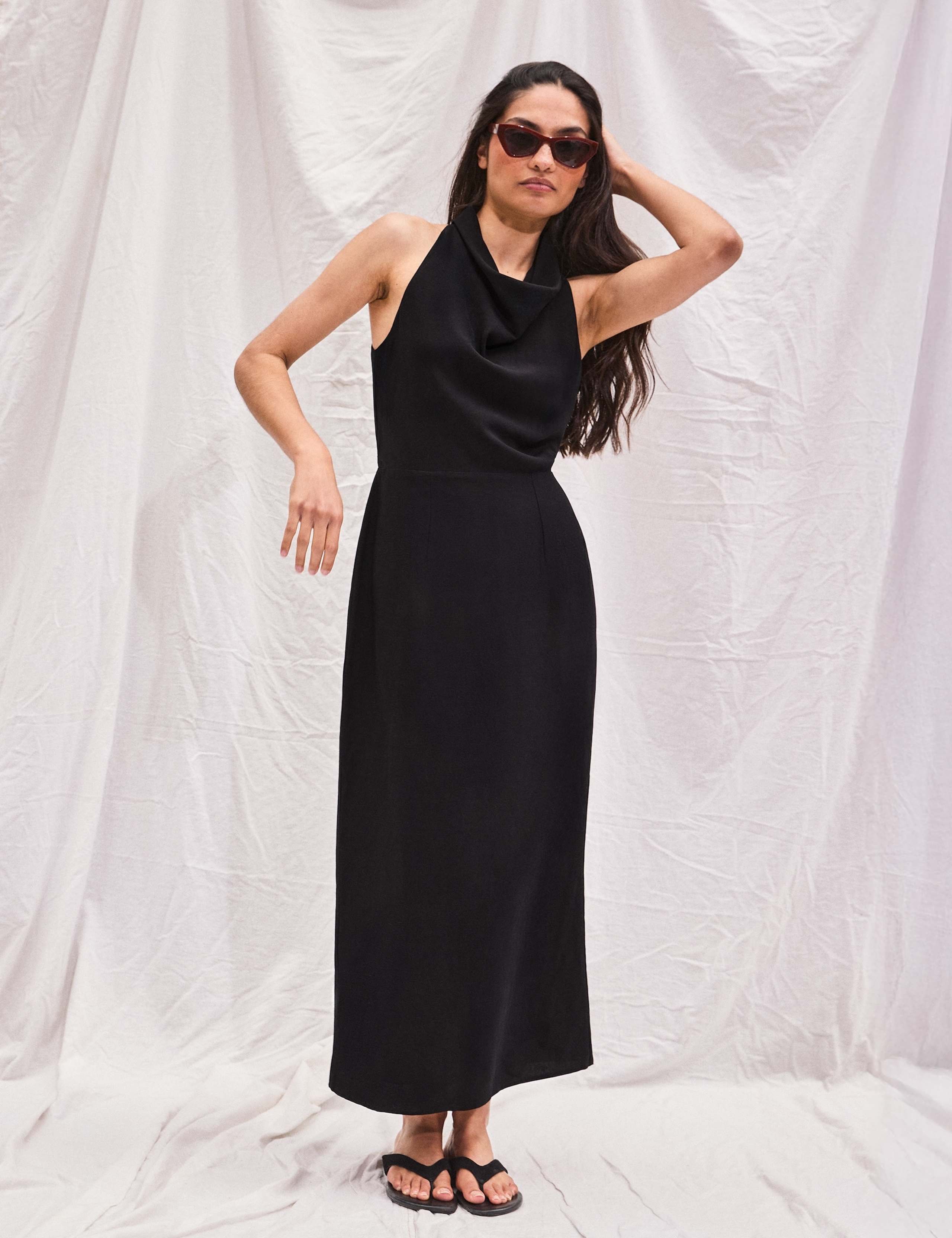 Cowl Neck Midaxi Column Dress with Linen 5 of 5