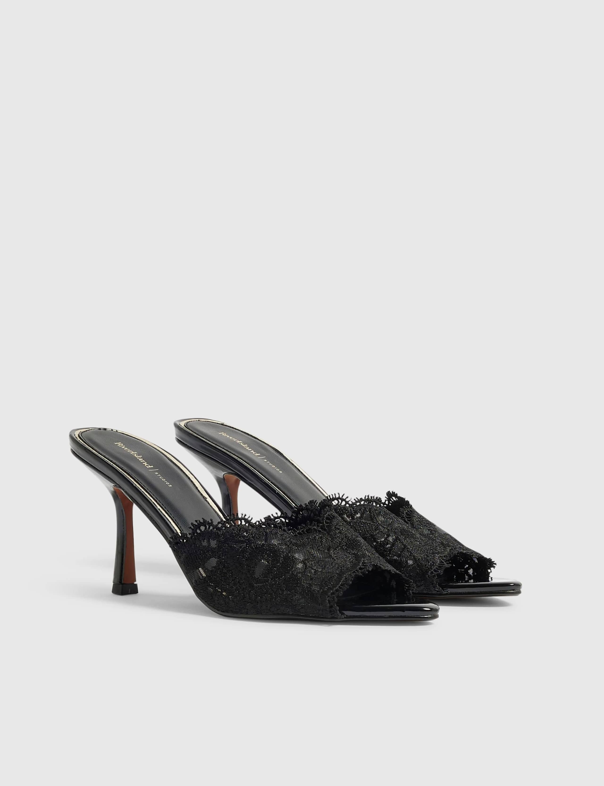 Faux Leather Peep Toe Mule Sandals 2 of 5