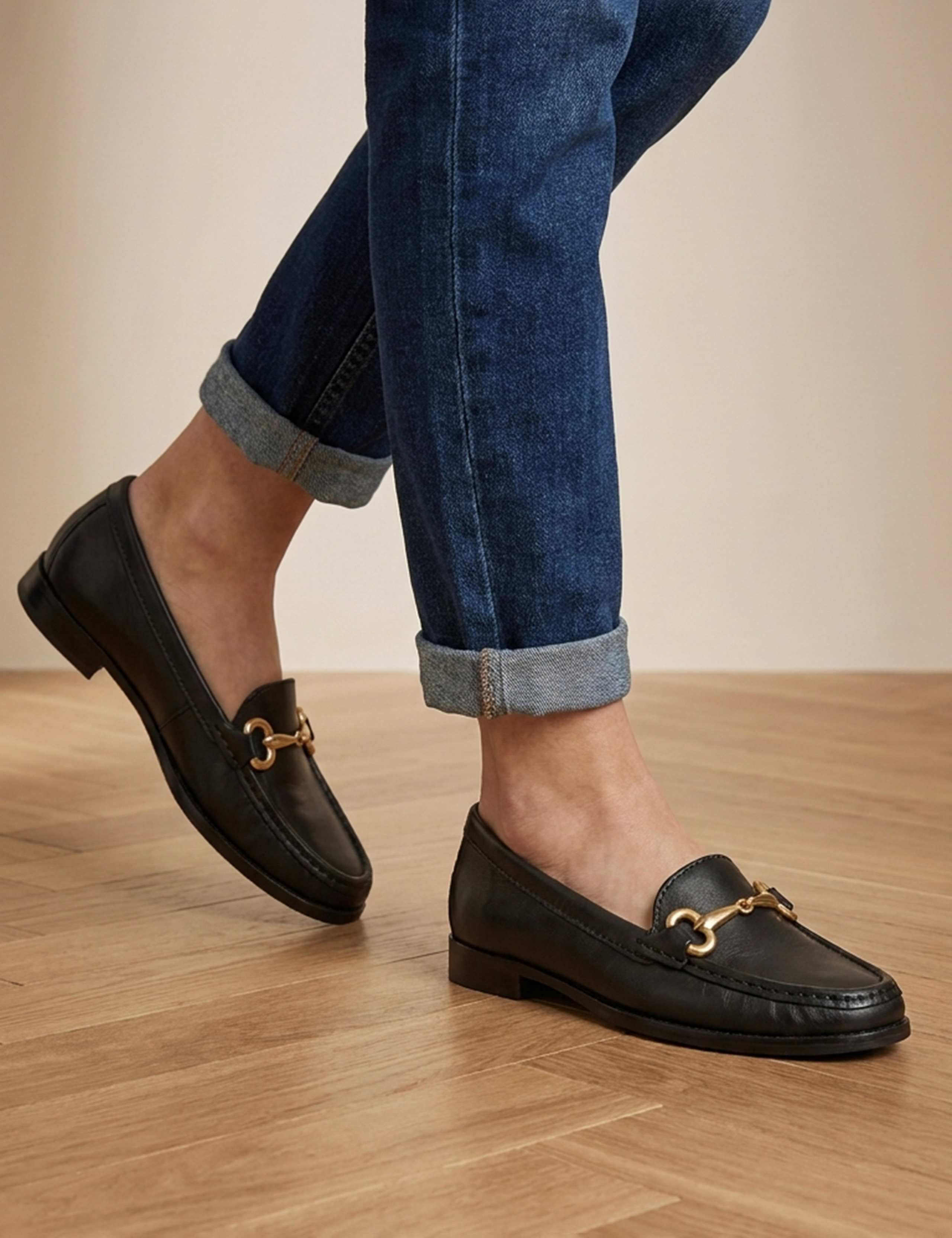 Leather Block Heel Loafers 1 of 6