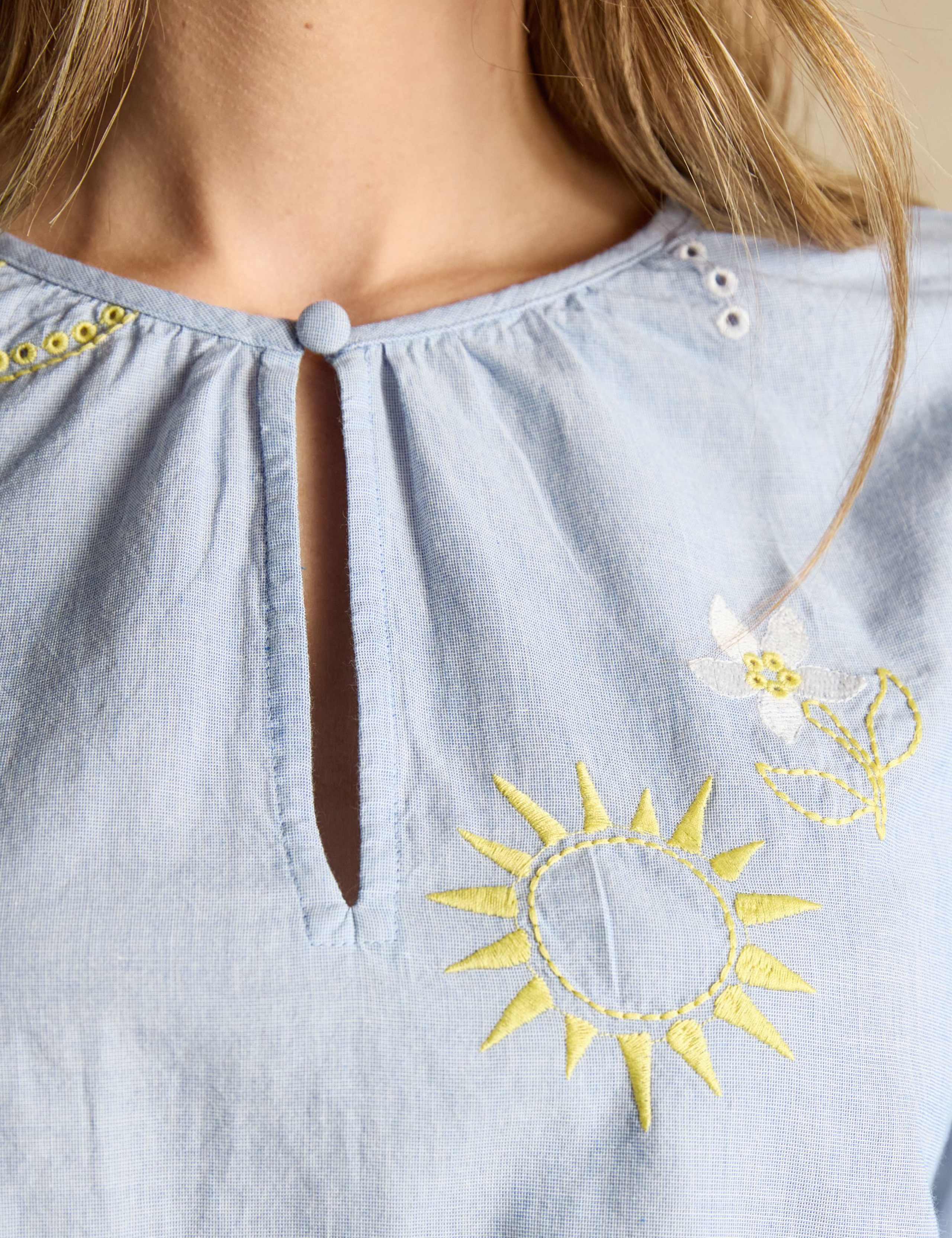 Pure Cotton Embroidered Crew Neck Blouse 5 of 7