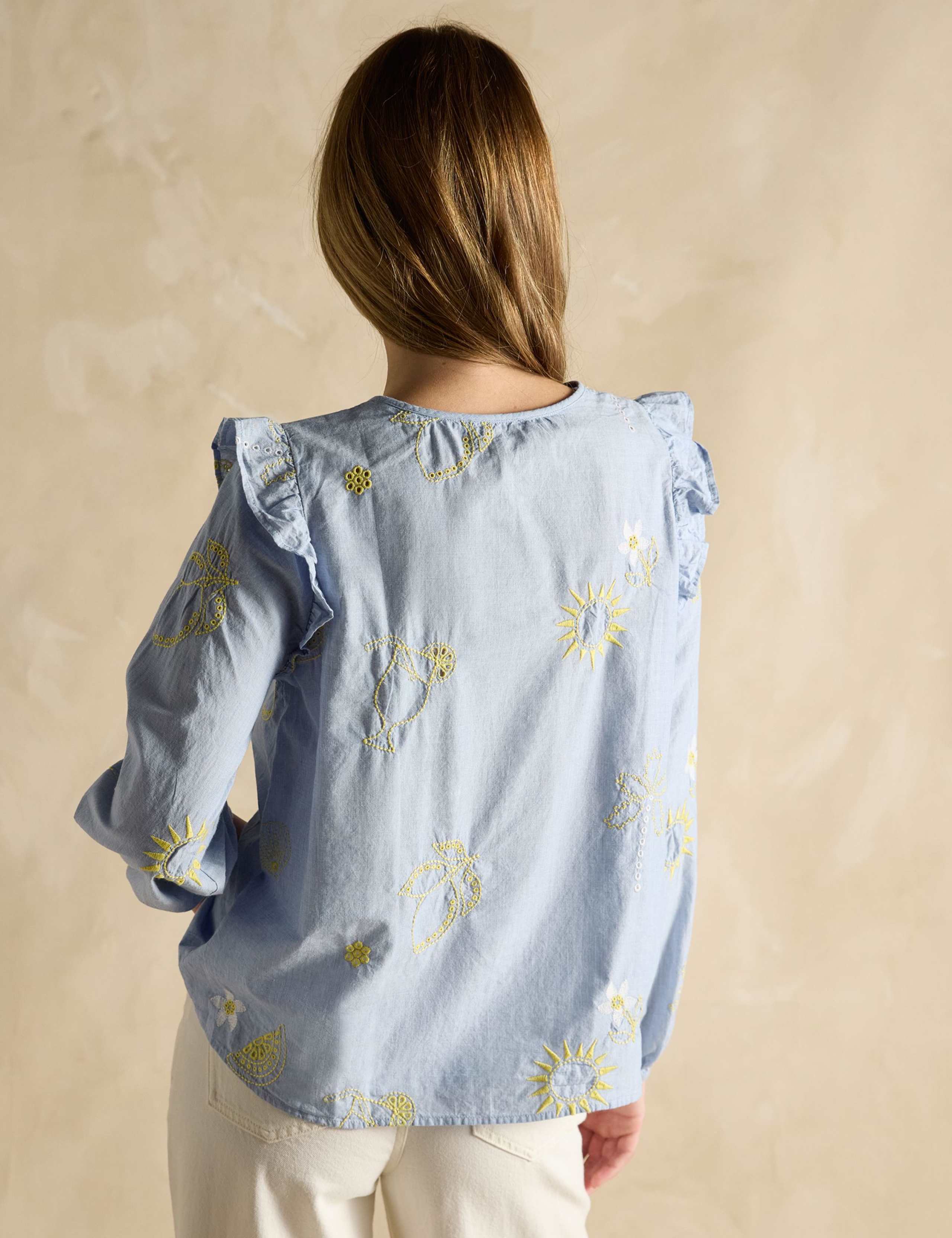 Pure Cotton Embroidered Crew Neck Blouse 7 of 7