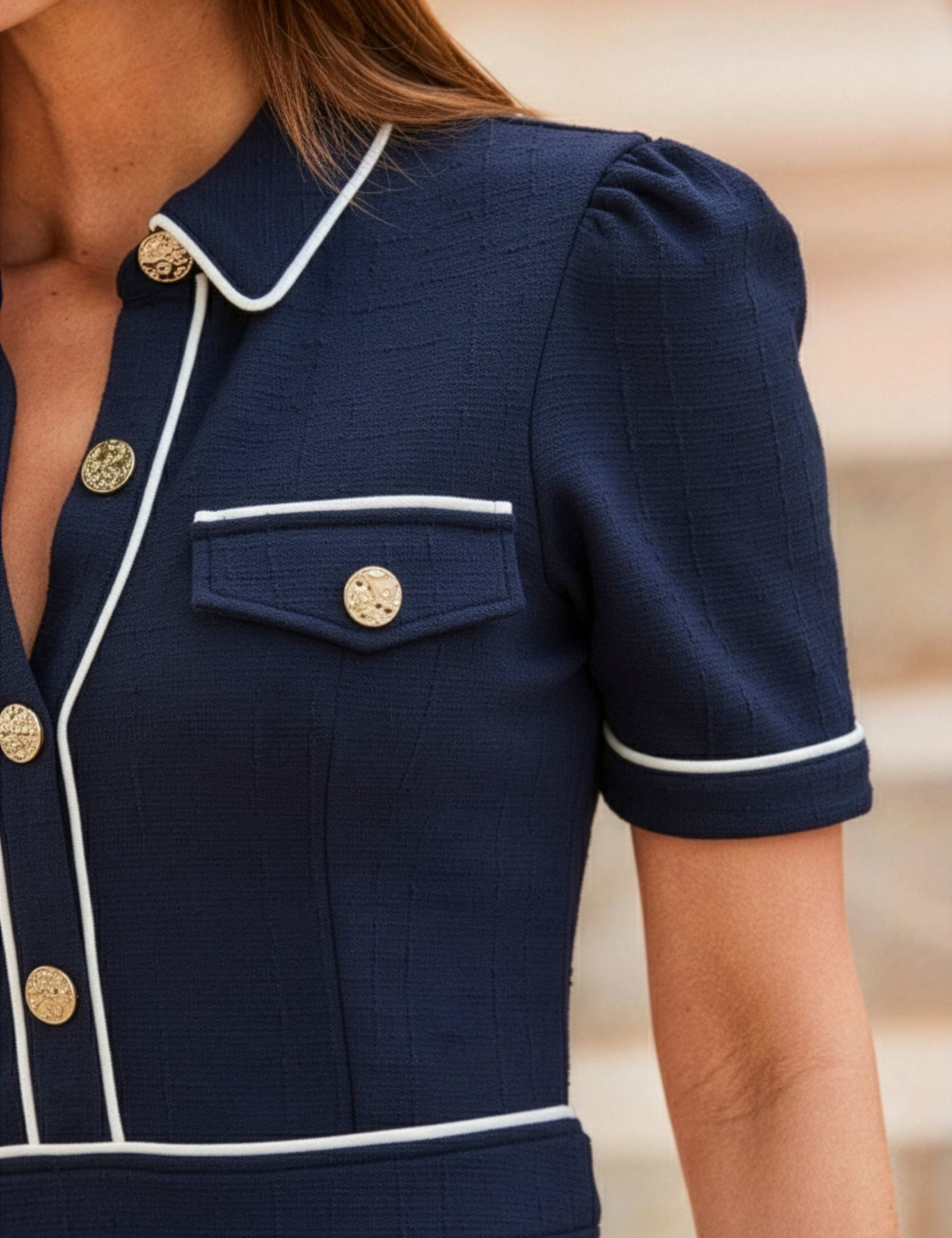 Bouclé Collared Knee Length Shift Dress 4 of 4