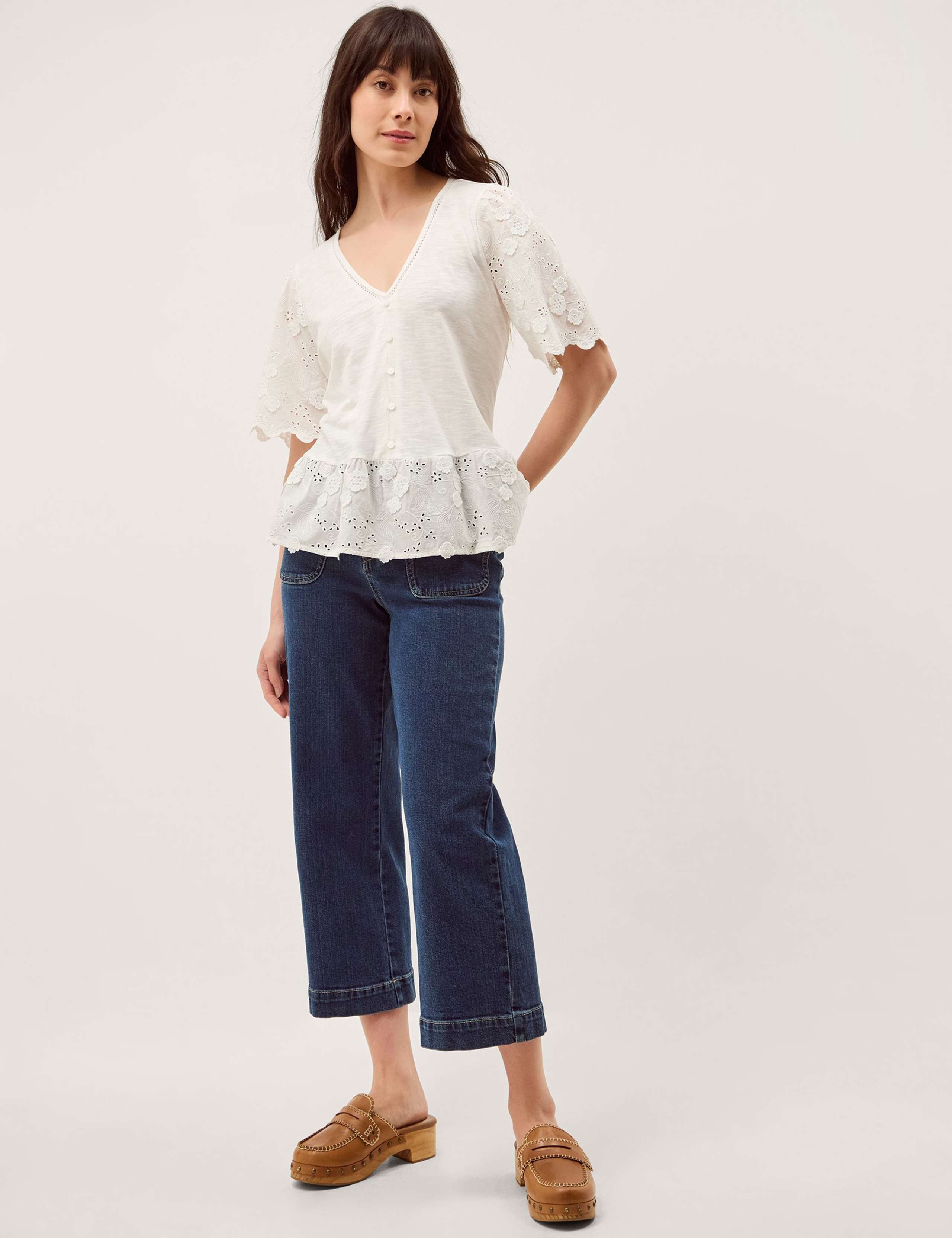 Cotton Rich Broderie V-Neck Blouse 3 of 5