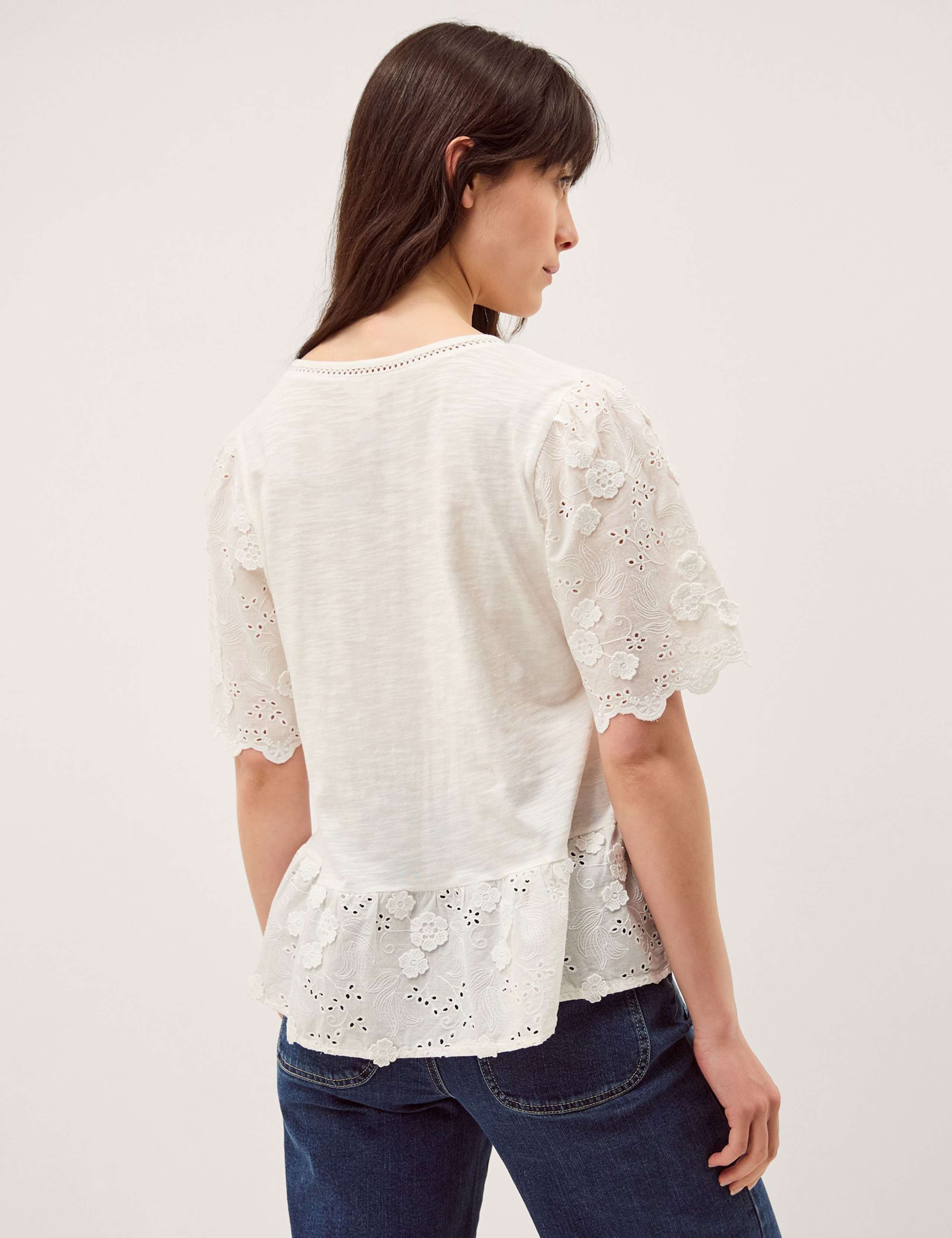 Cotton Rich Broderie V-Neck Blouse 4 of 5