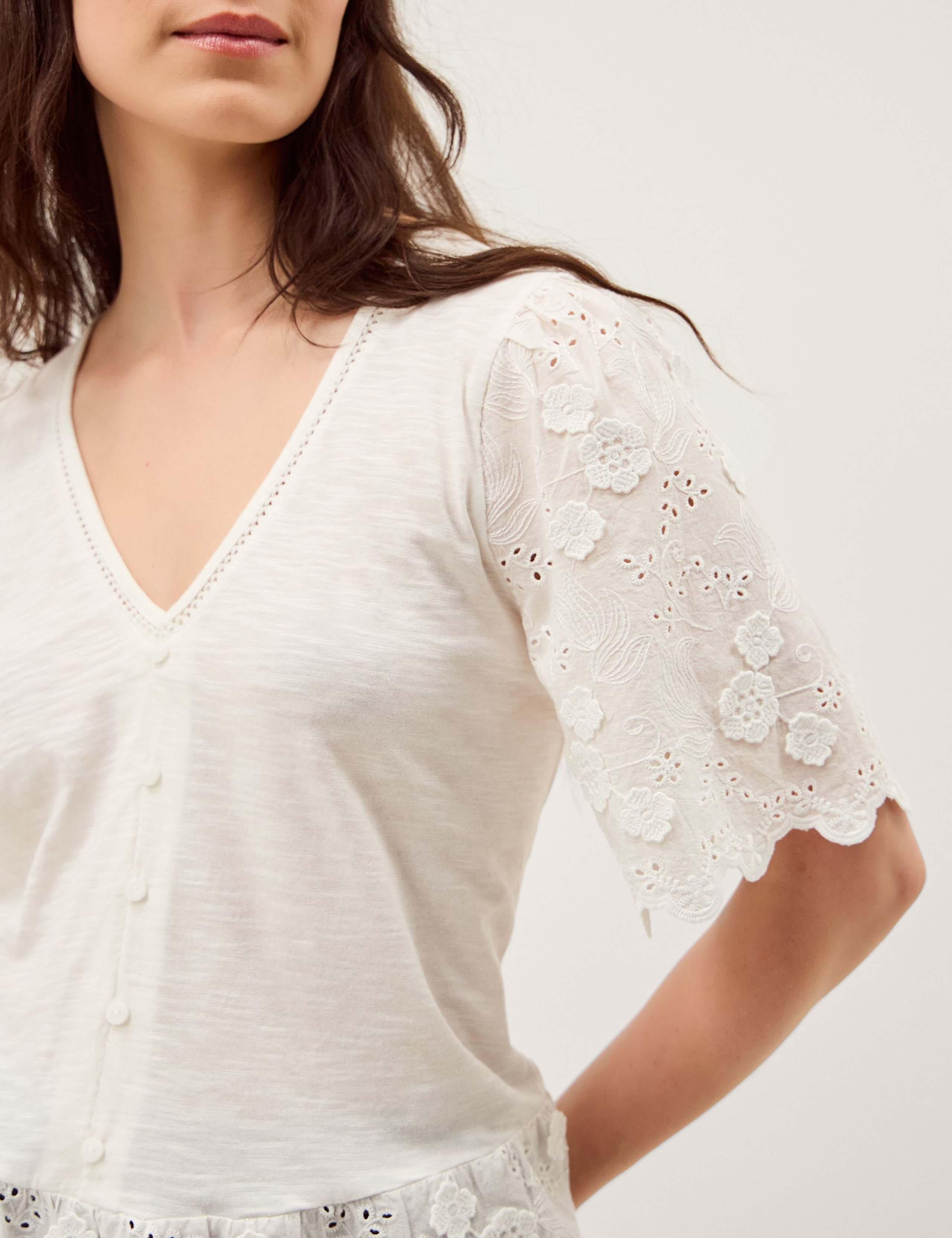 Cotton Rich Broderie V-Neck Blouse 5 of 5