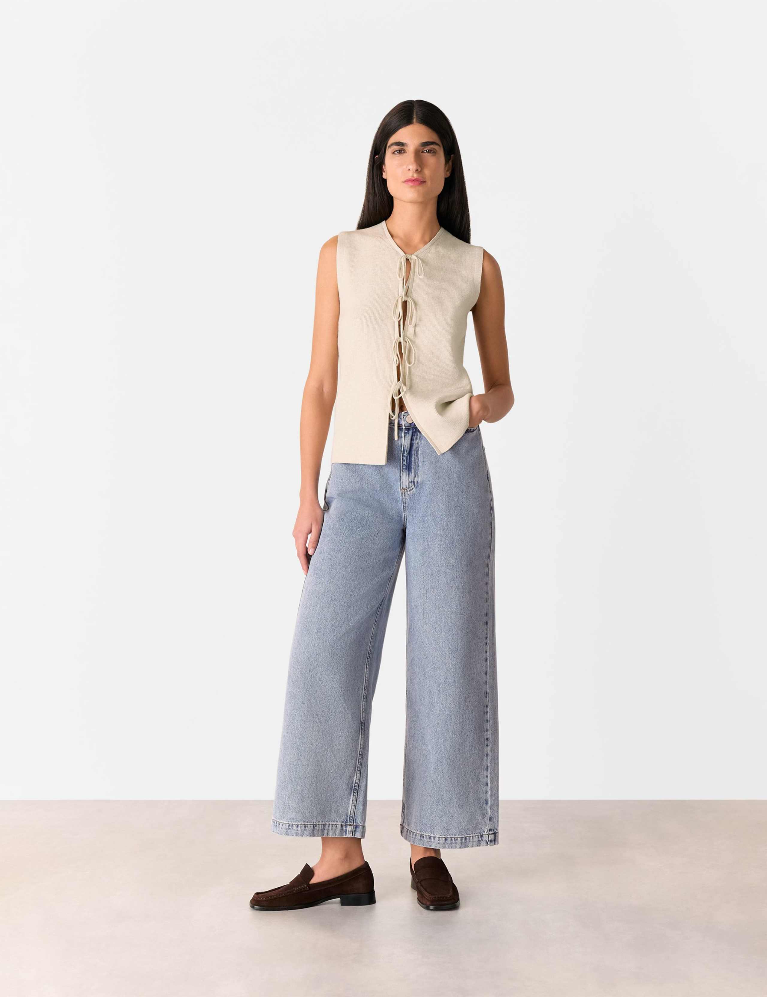 Cotton Blend V-Neck Knitted Top 4 of 4