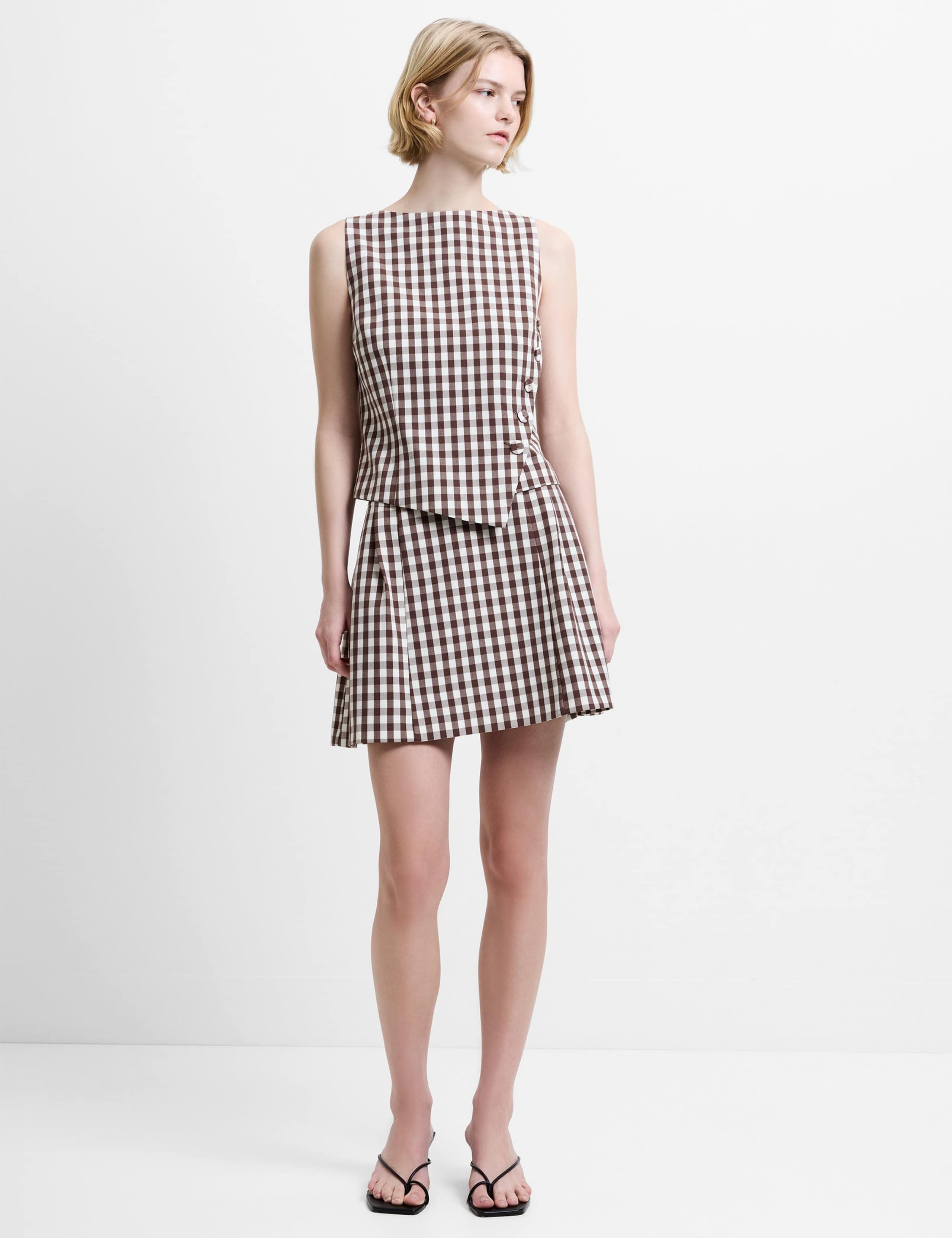 Gingham Button Detail Top 3 of 5