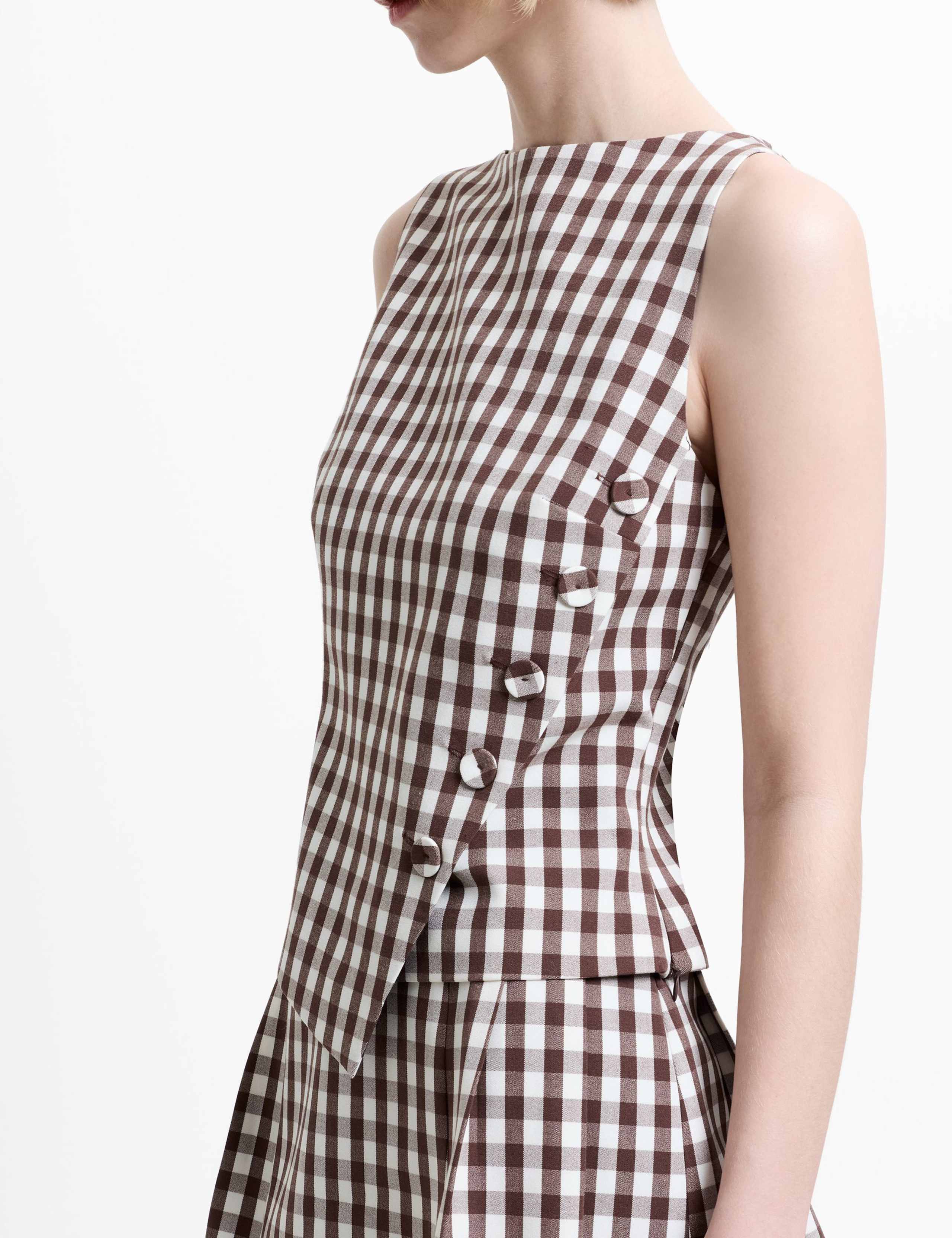 Gingham Button Detail Top 5 of 5