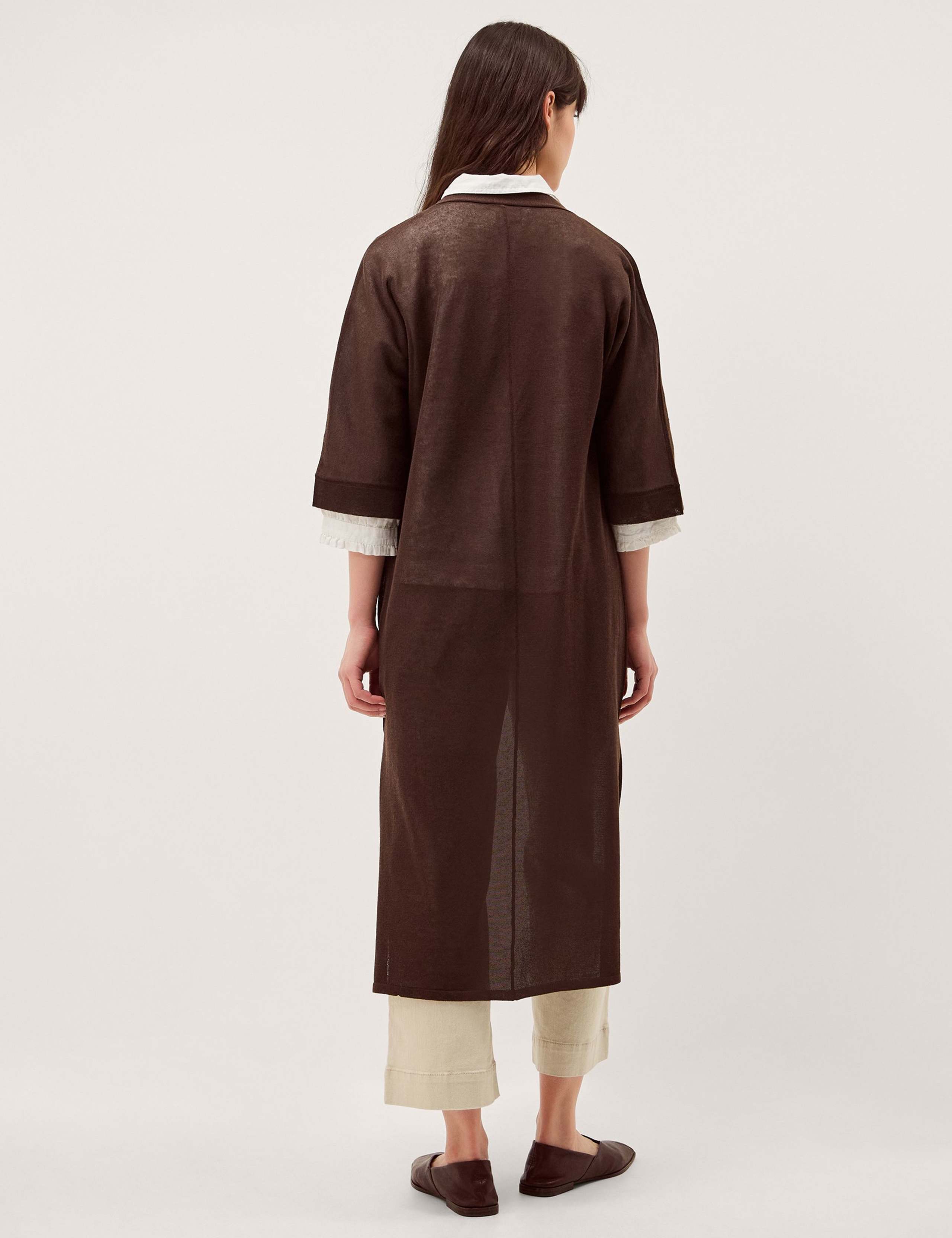 Longline Short Sleeve Cardigan with Linen 3 of 6
