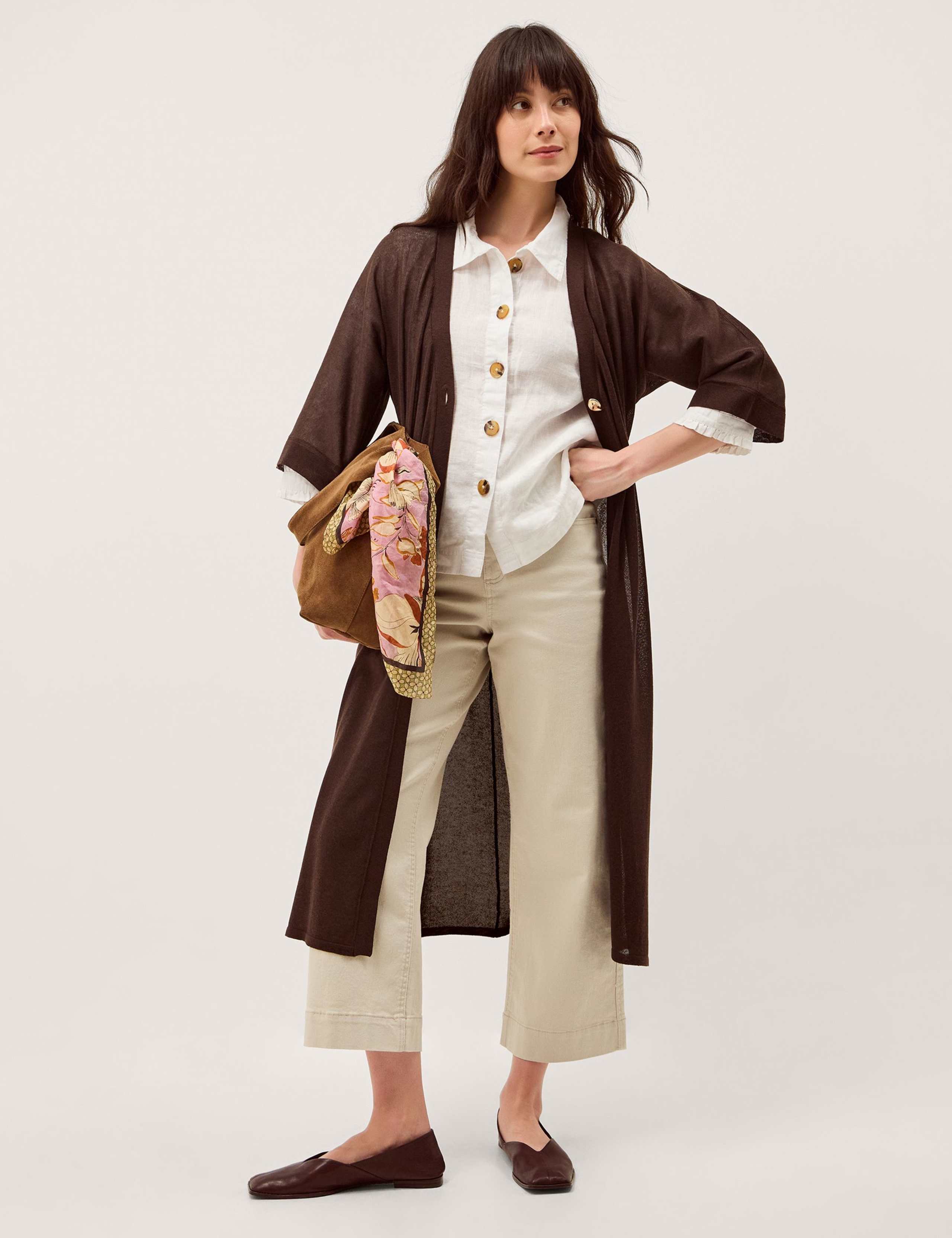 Longline Short Sleeve Cardigan with Linen 4 of 6