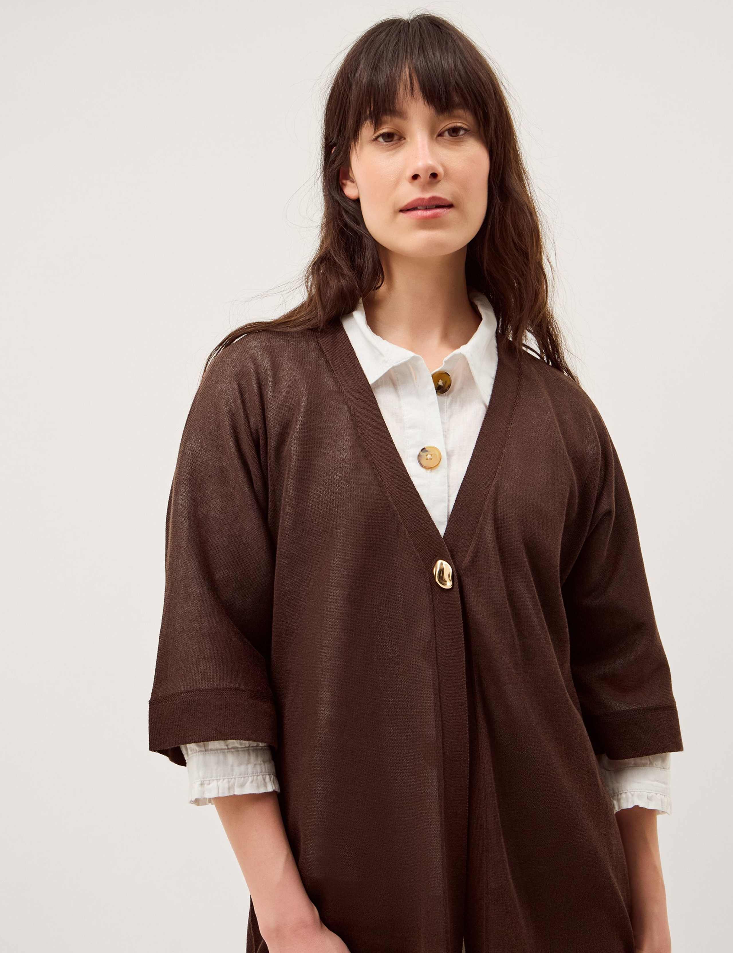 Longline Short Sleeve Cardigan with Linen 6 of 6