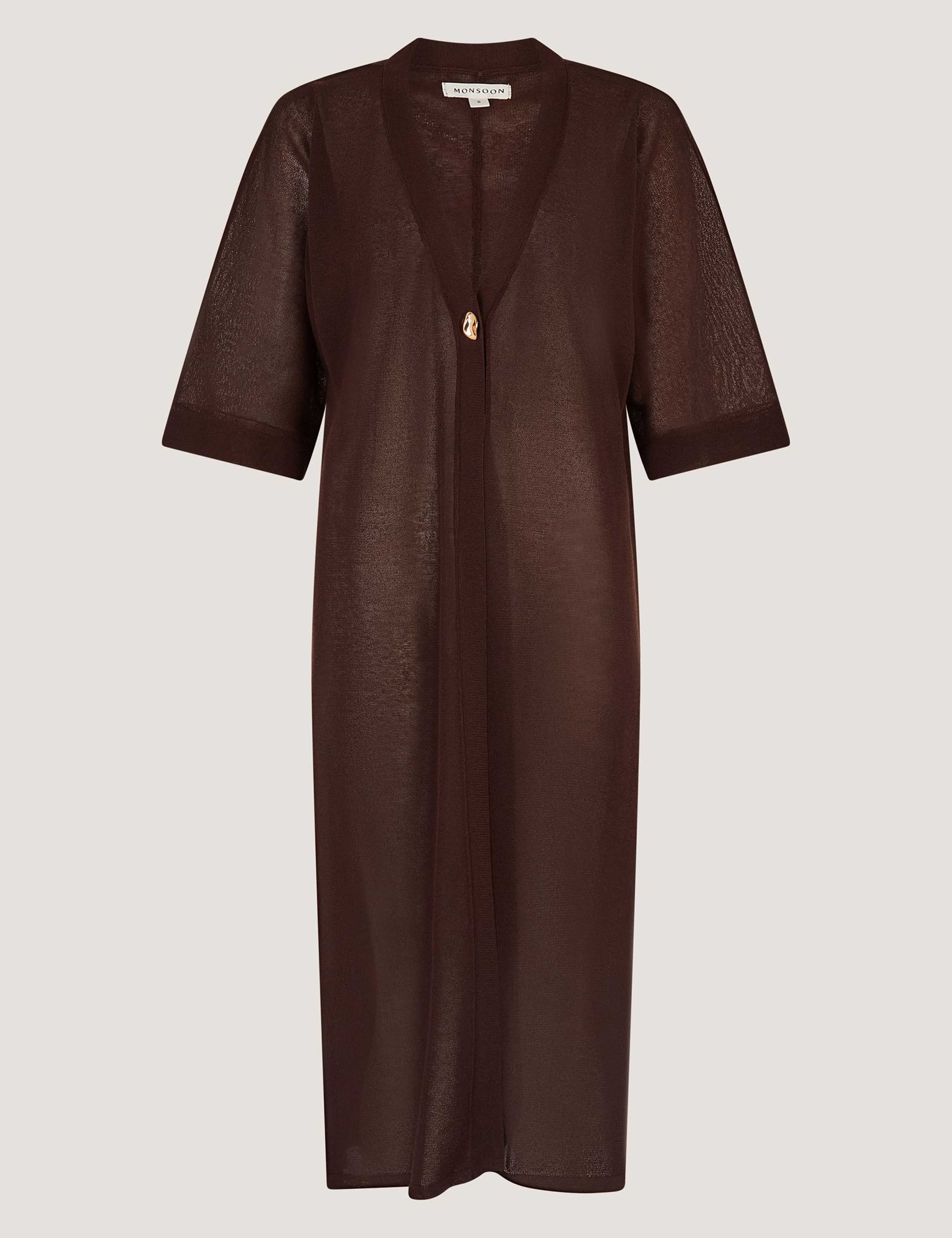 Longline Short Sleeve Cardigan with Linen 2 of 6