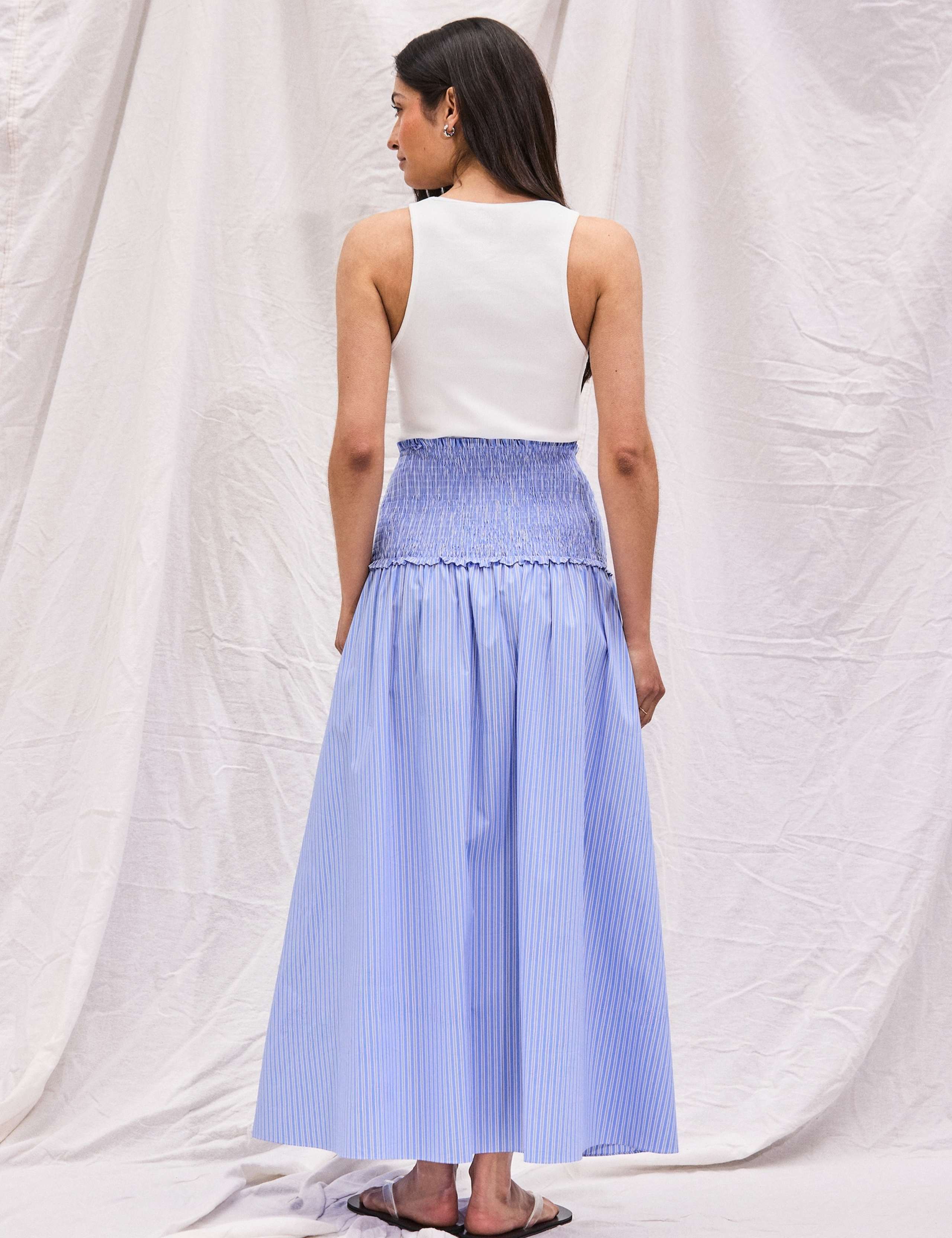 Cotton Rich Striped Shirred Midaxi Skirt 3 of 5