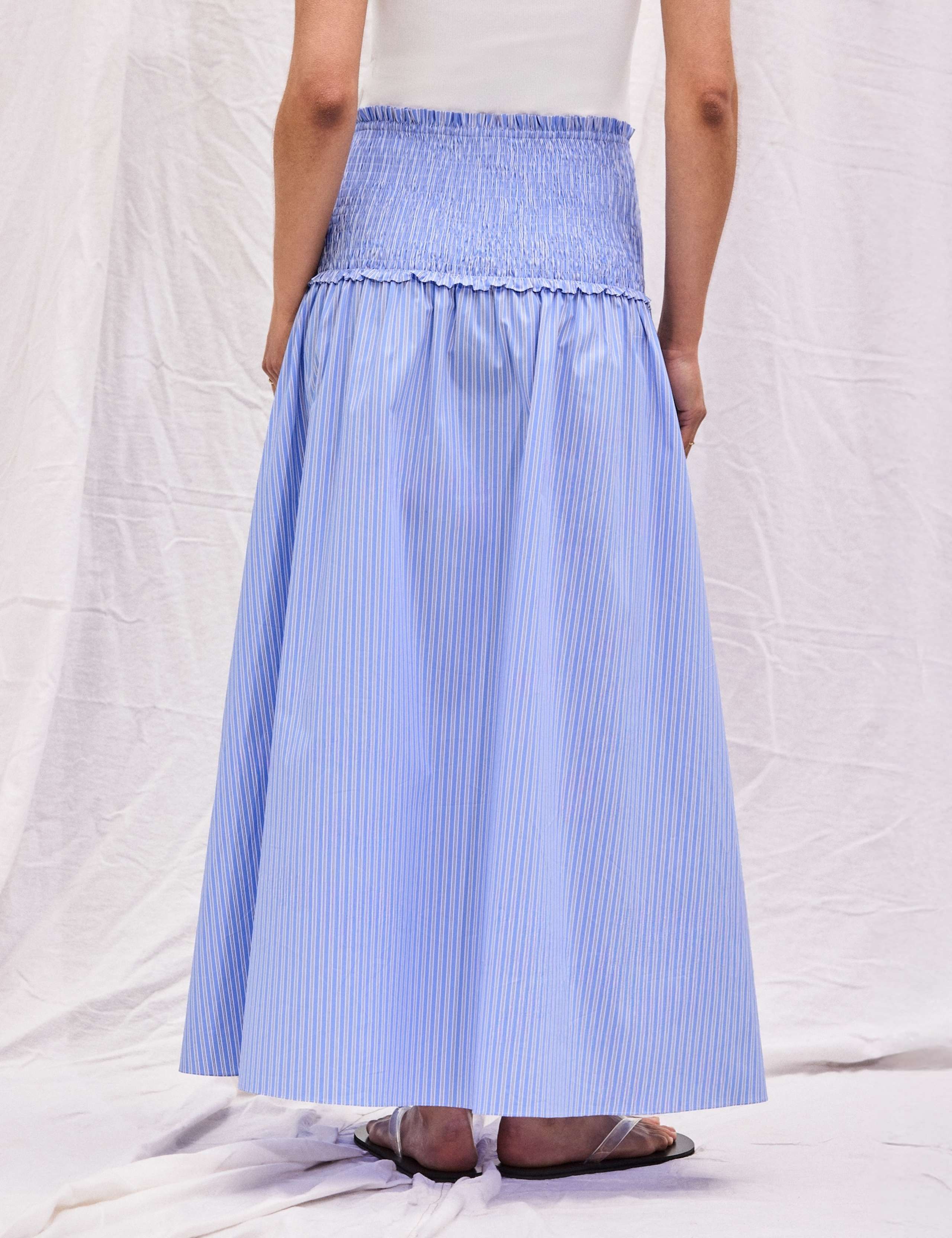 Cotton Rich Striped Shirred Midaxi Skirt 4 of 5