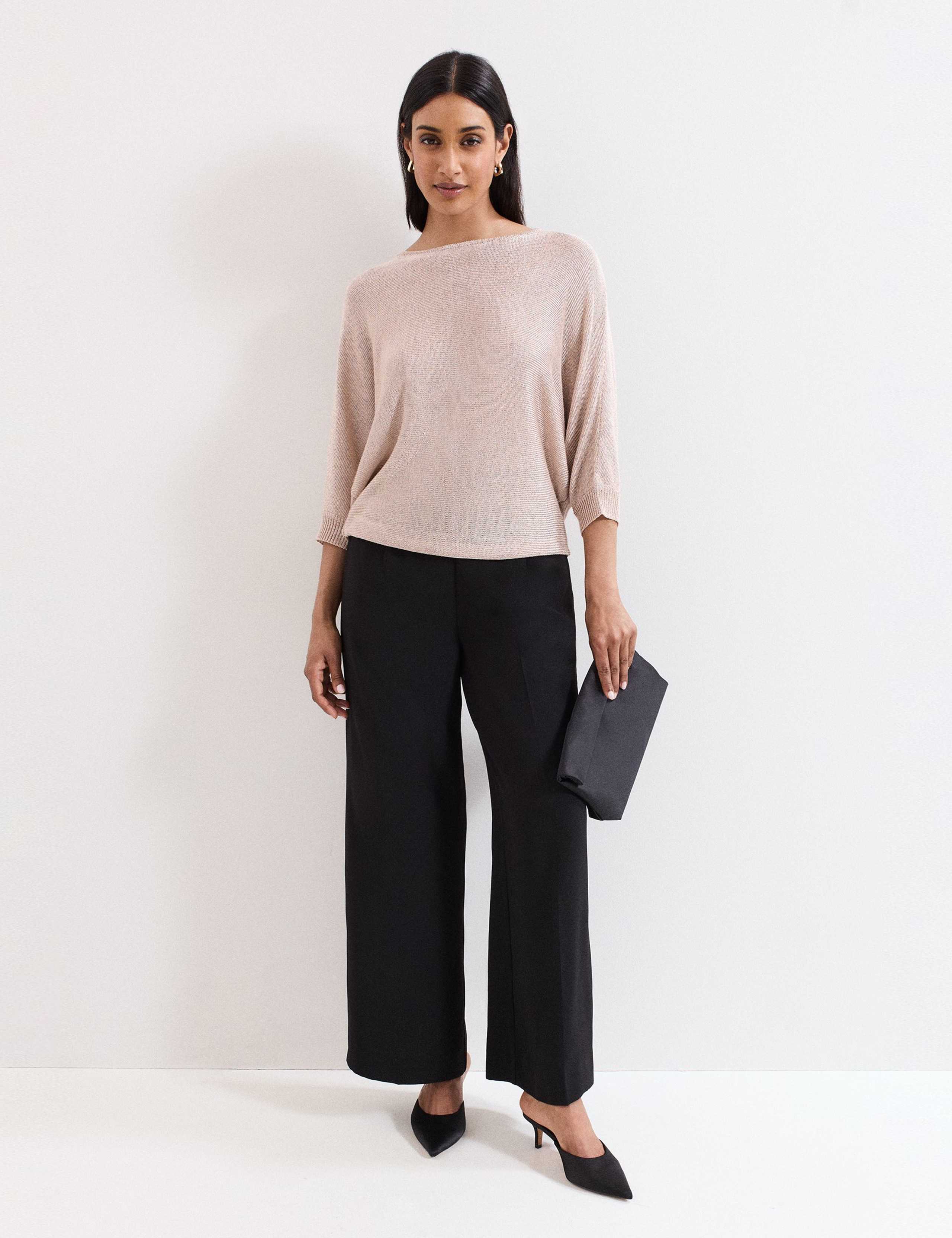 Metallic Slash Neck Relaxed Jumper 2 of 4