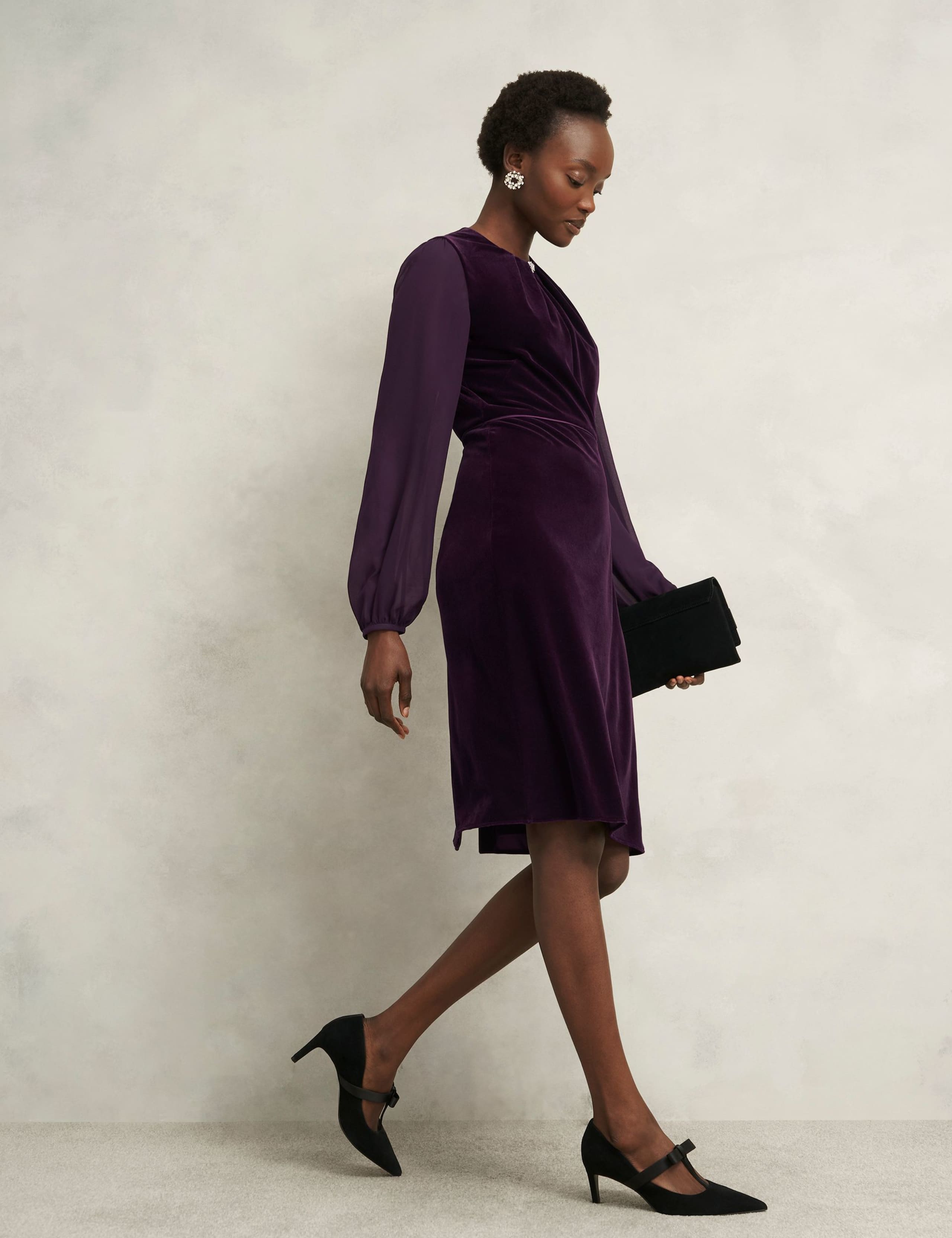 Velvet Blouson Sleeve Shift Dress 3 of 5