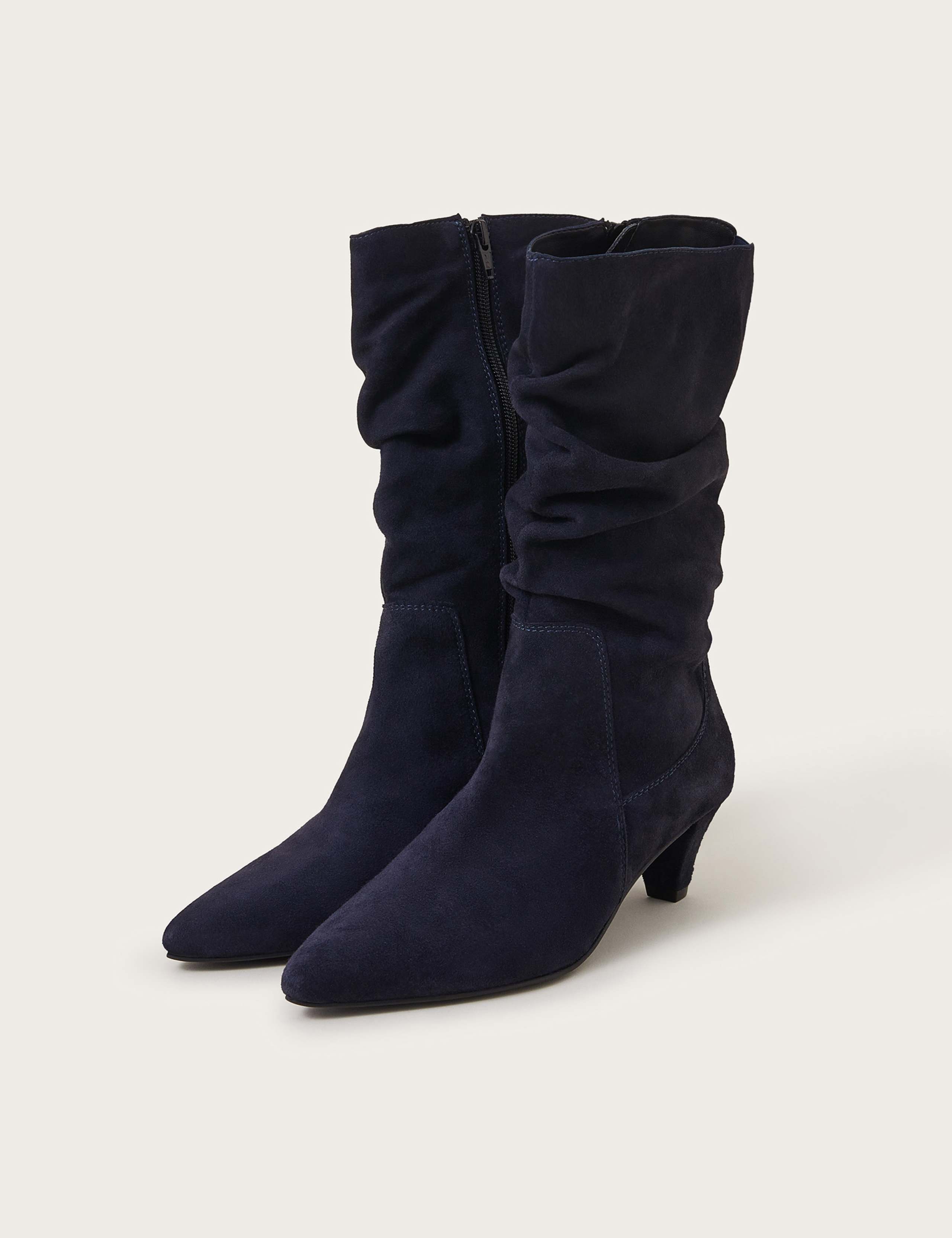 Suede Ruched Kitten Heel Ankle Boots 3 of 3