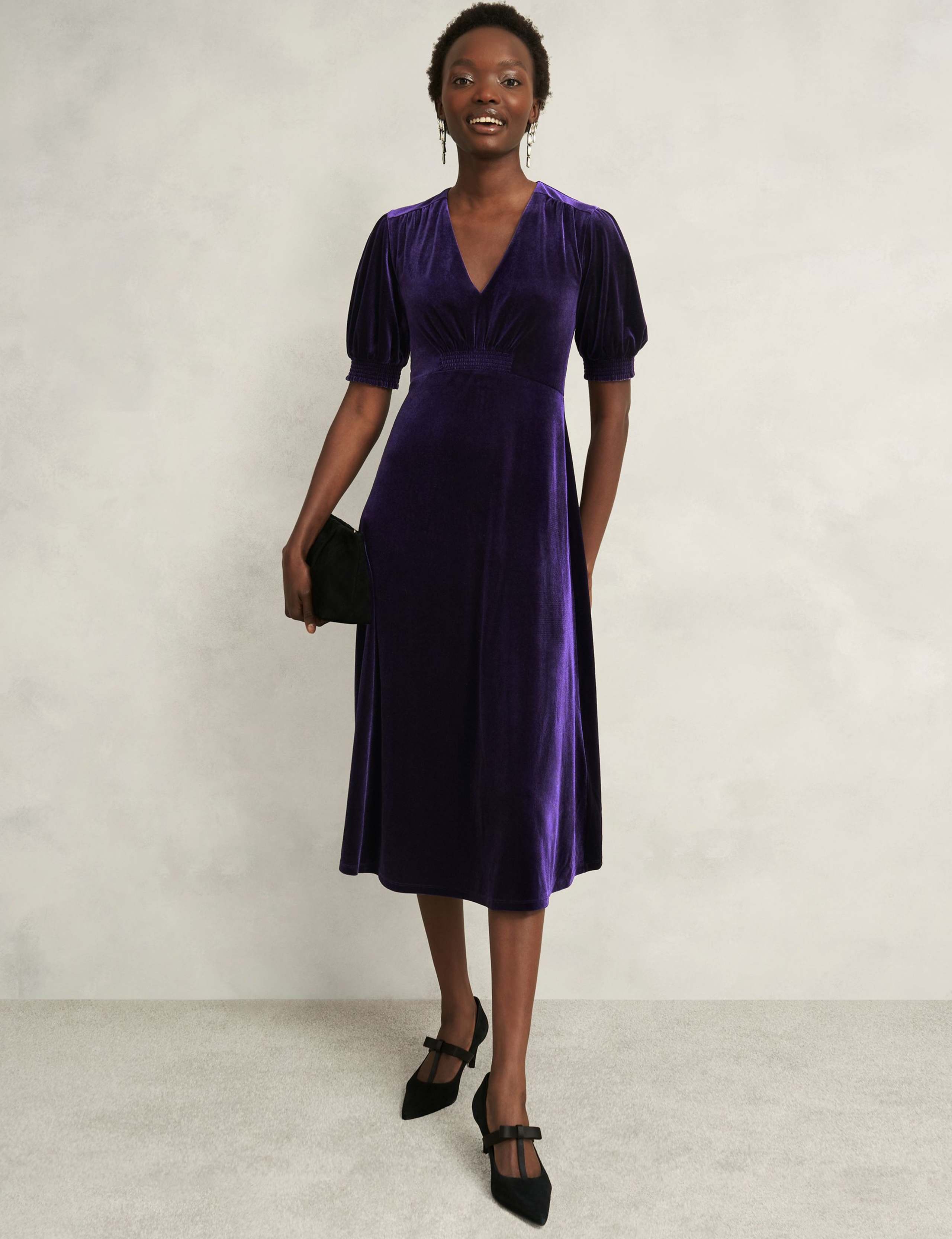 Velvet V-Neck Midi Skater Dress 3 of 6