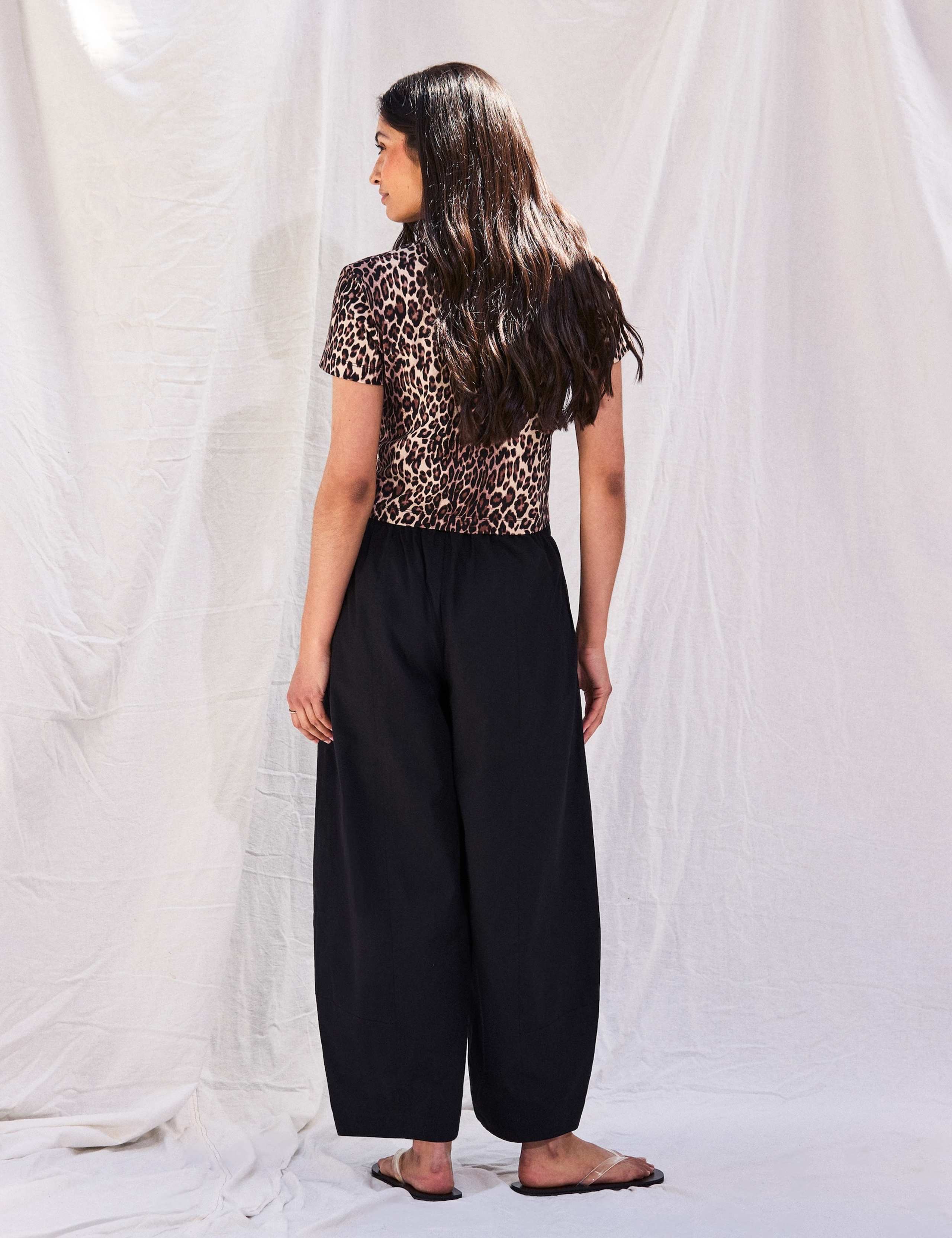 Pure Cotton Barrel Leg Ankle Grazer Trousers 2 of 4