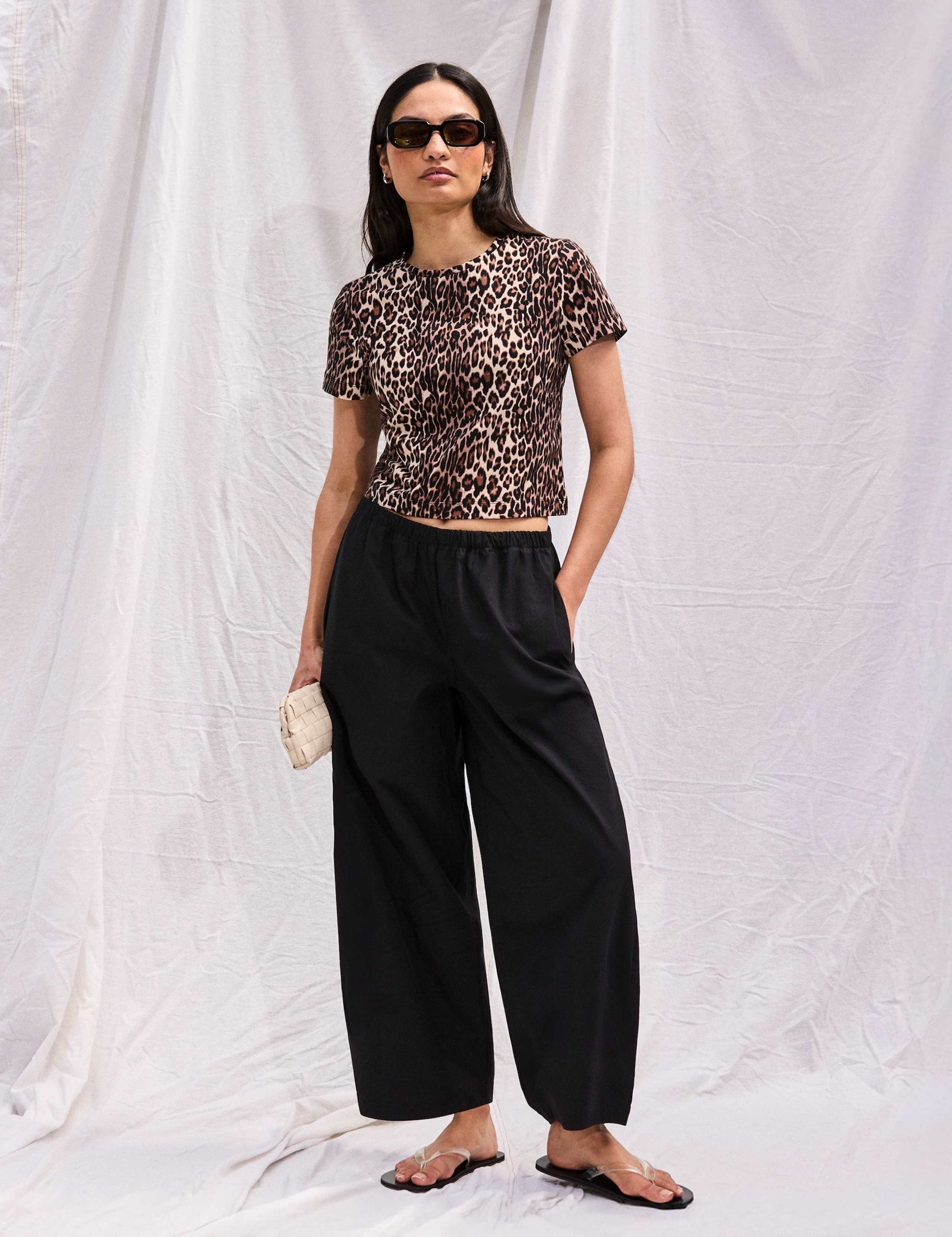 Pure Cotton Barrel Leg Ankle Grazer Trousers 3 of 4