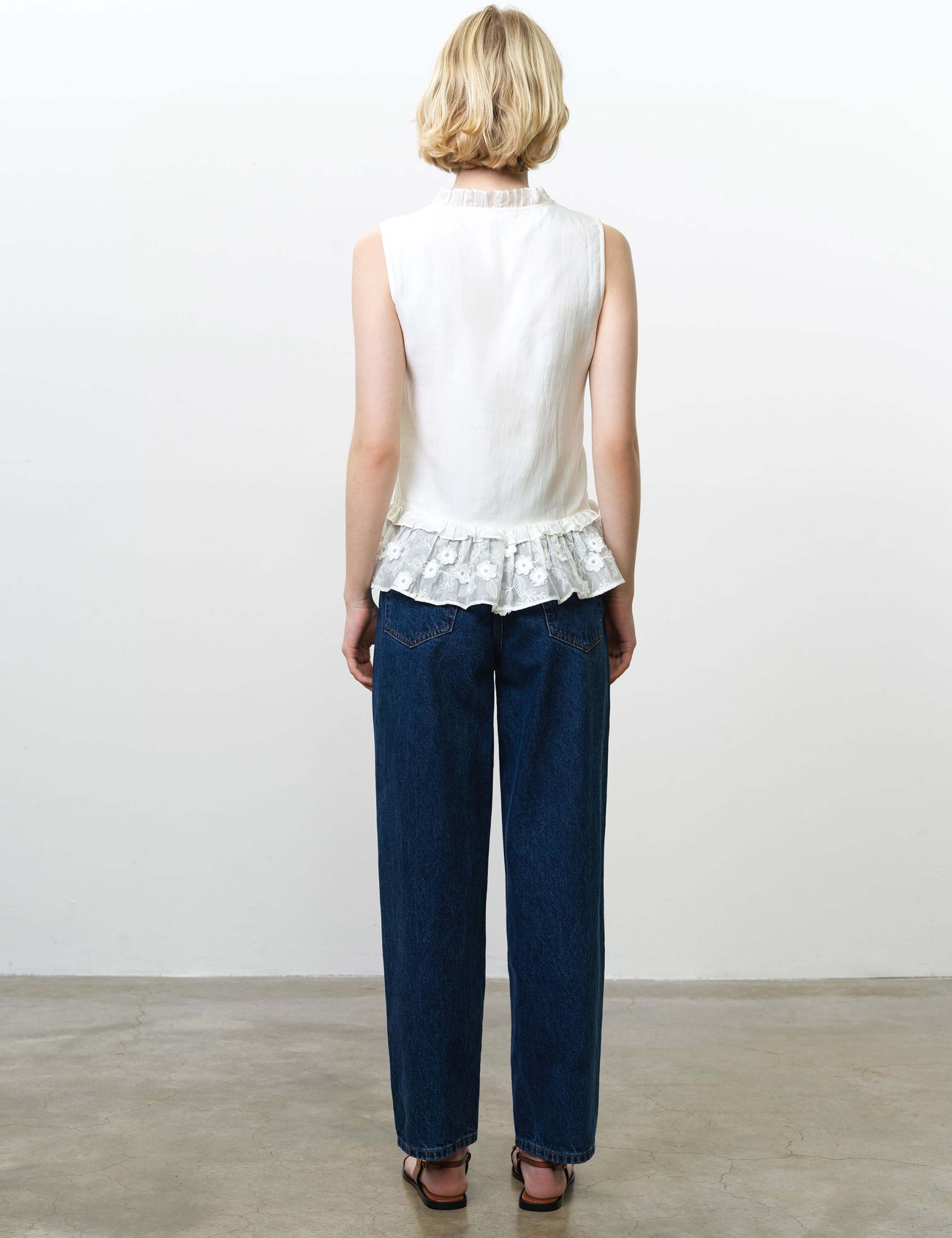 Pure Cotton Embroidered V-Neck Peplum Top 5 of 6