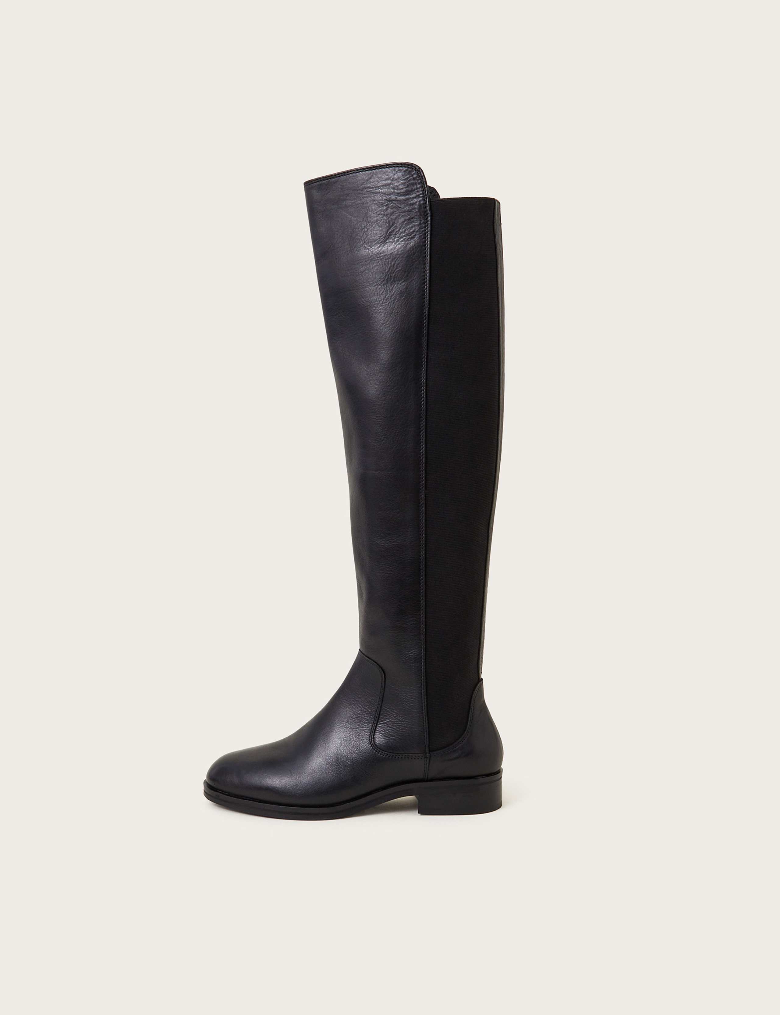 Leather Block Heel Knee High Boots 1 of 3
