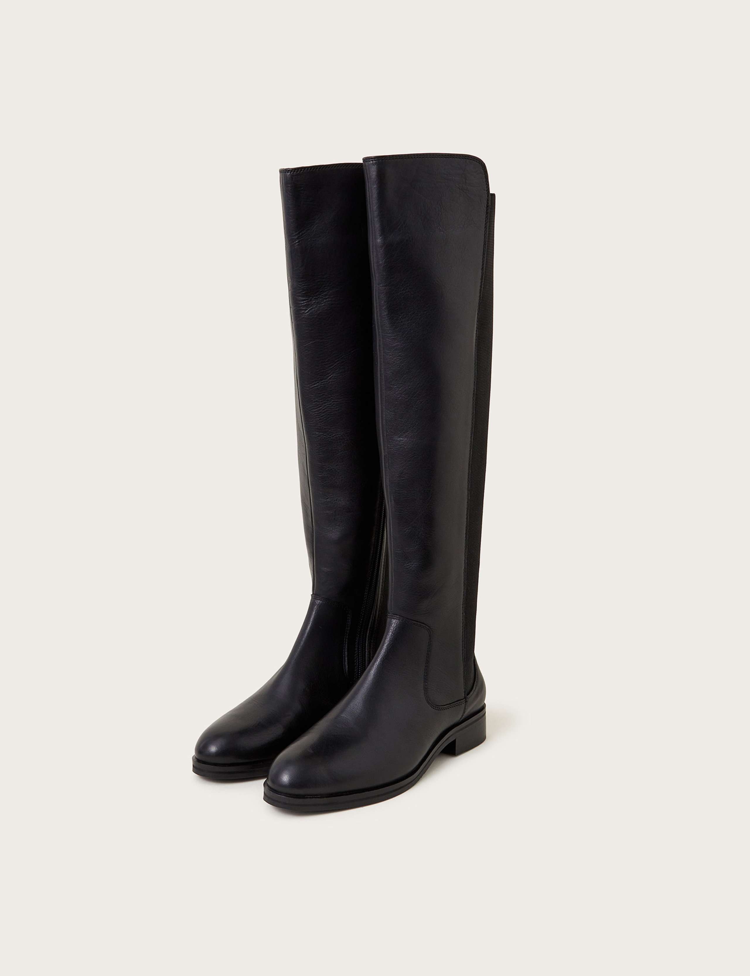Leather Block Heel Knee High Boots 2 of 3