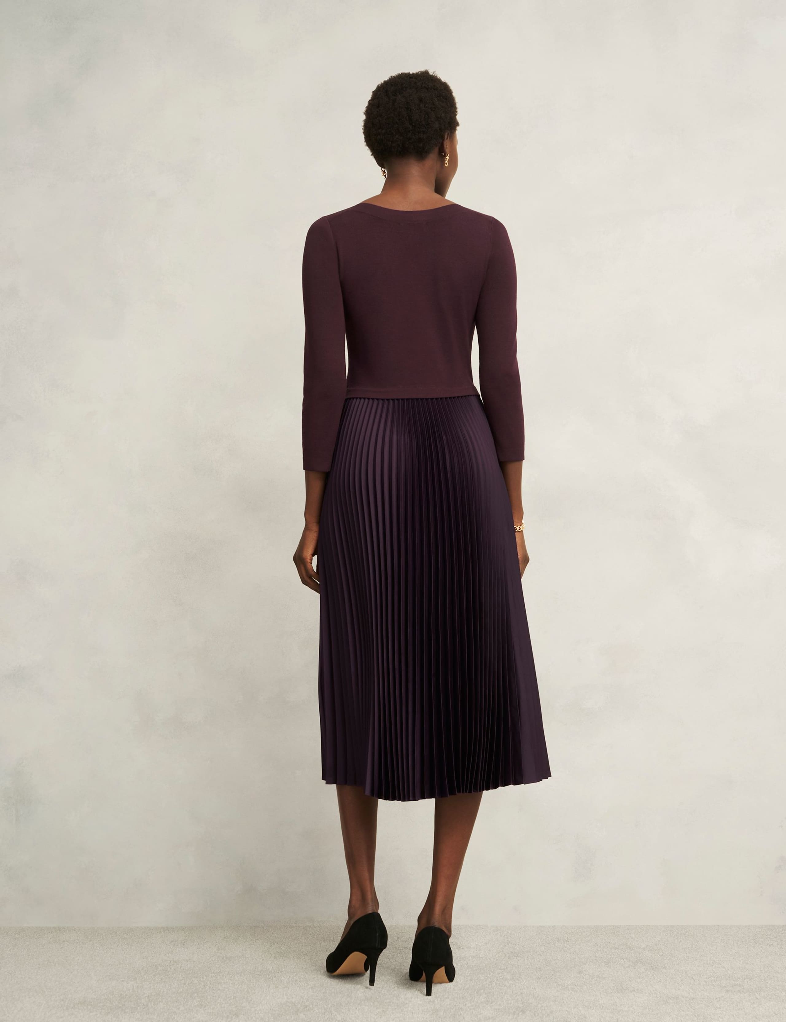Knitted Satin Pleated Midi Skater Dress 4 of 6