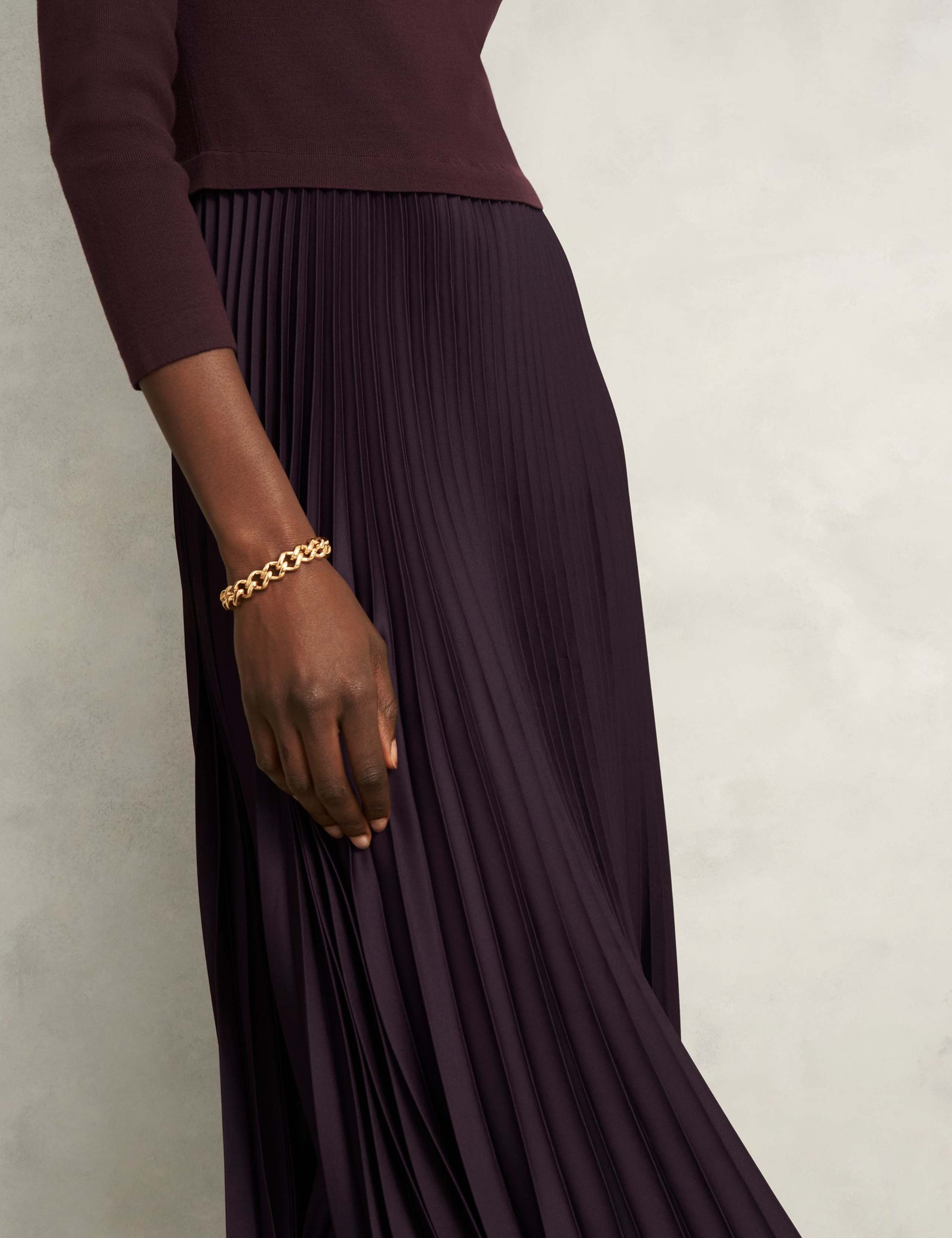 Knitted Satin Pleated Midi Skater Dress 5 of 6