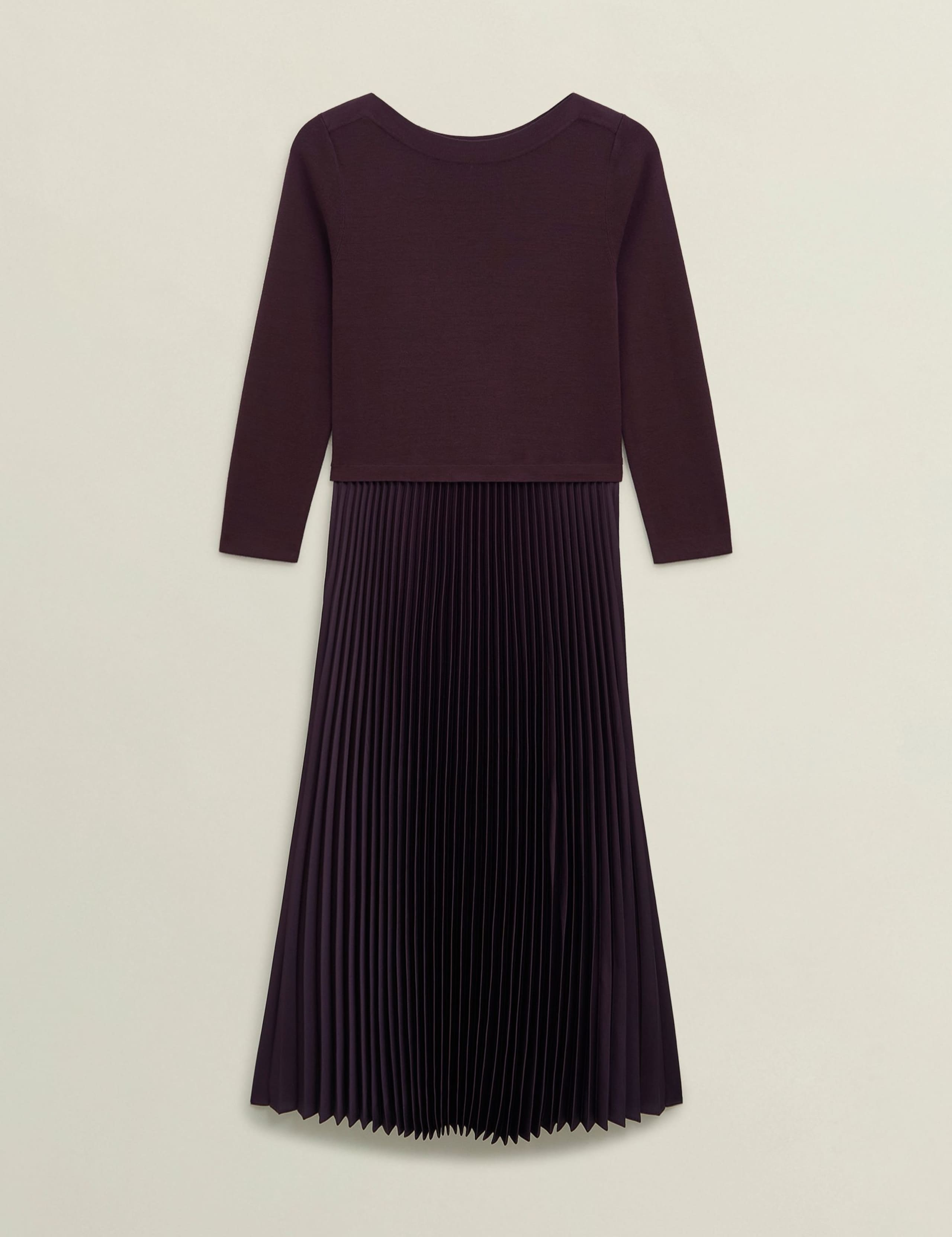 Knitted Satin Pleated Midi Skater Dress 2 of 6