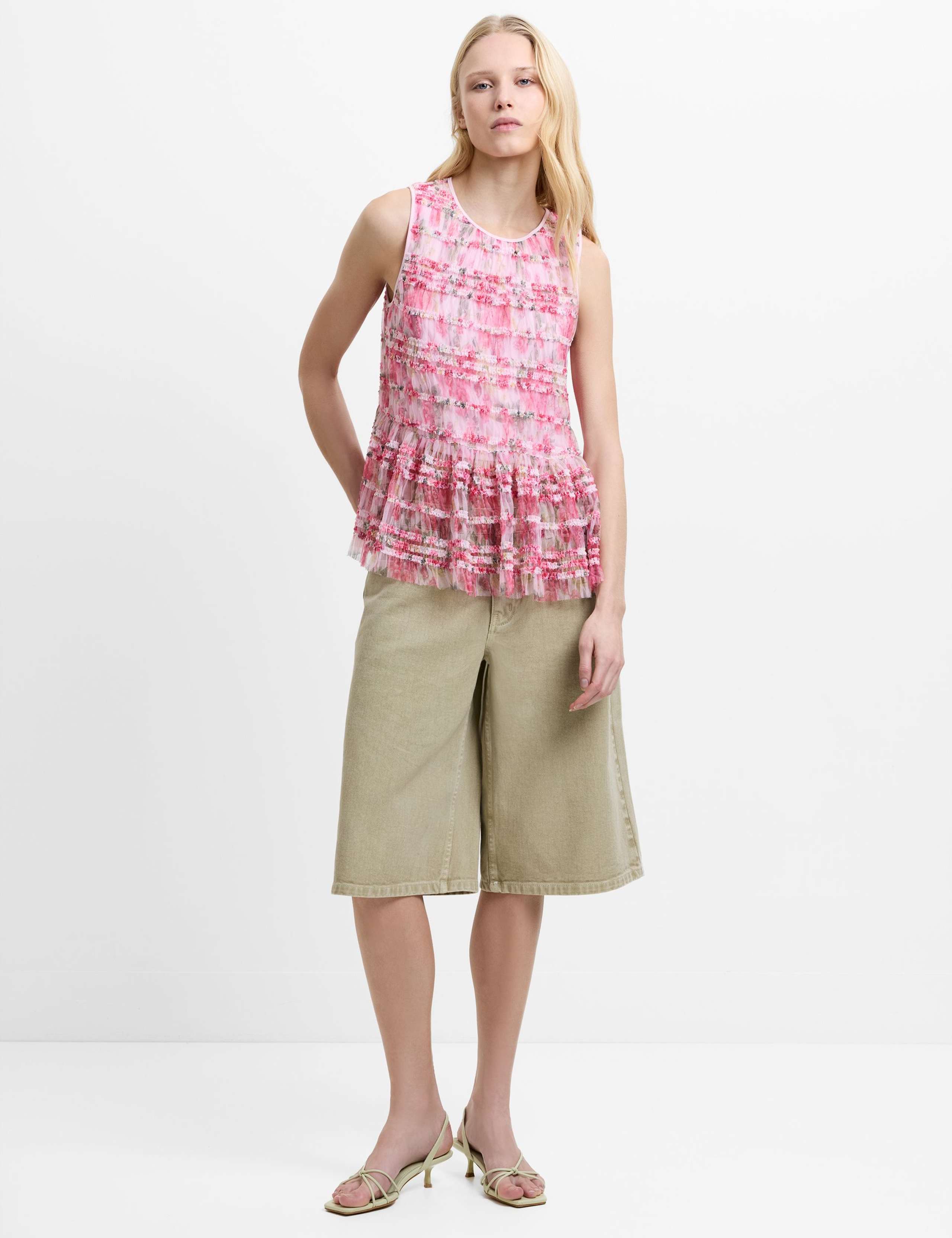 Mesh Floral Frill Detail Top 3 of 5