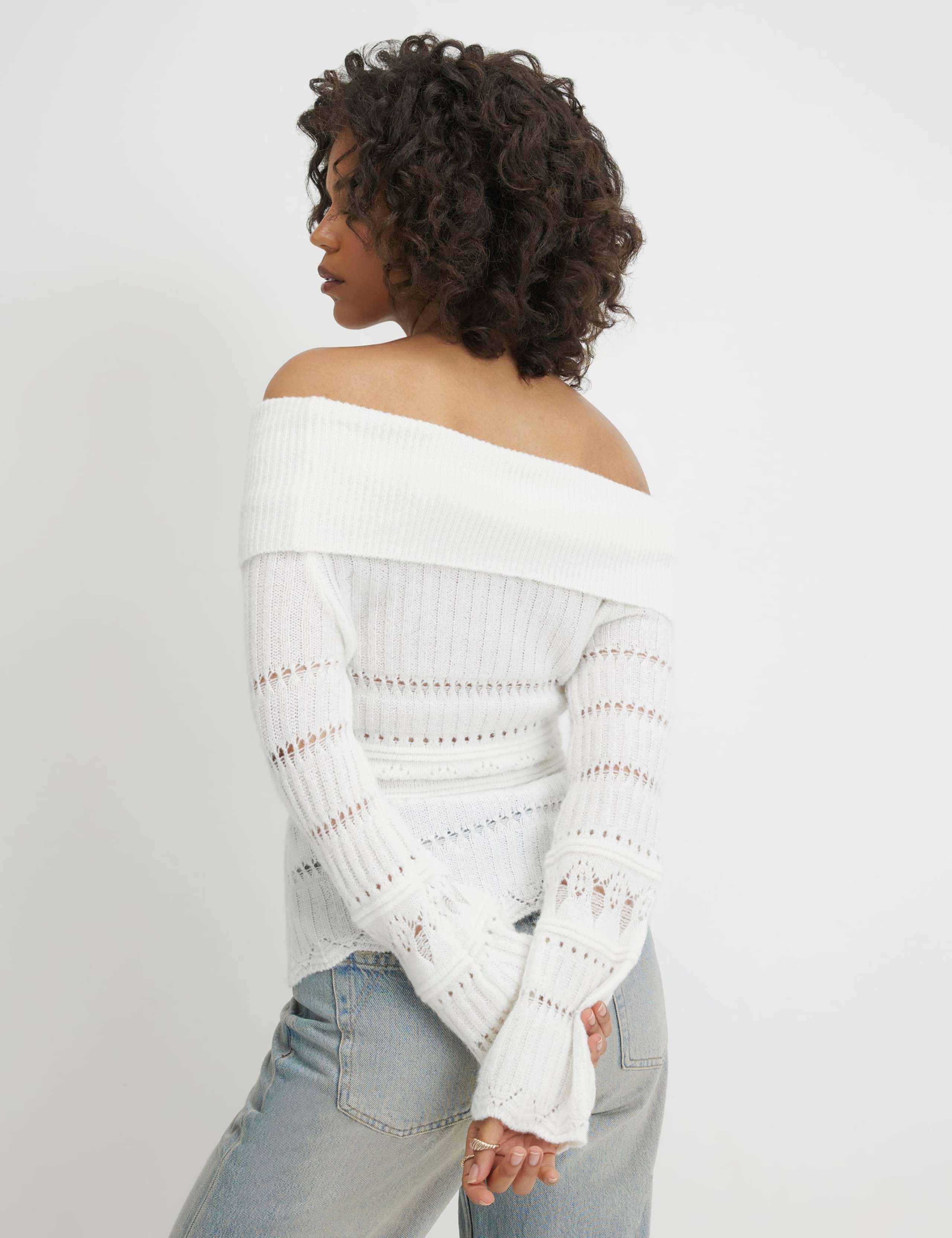 Pure Cotton Pointelle Bardot Jumper 3 of 6