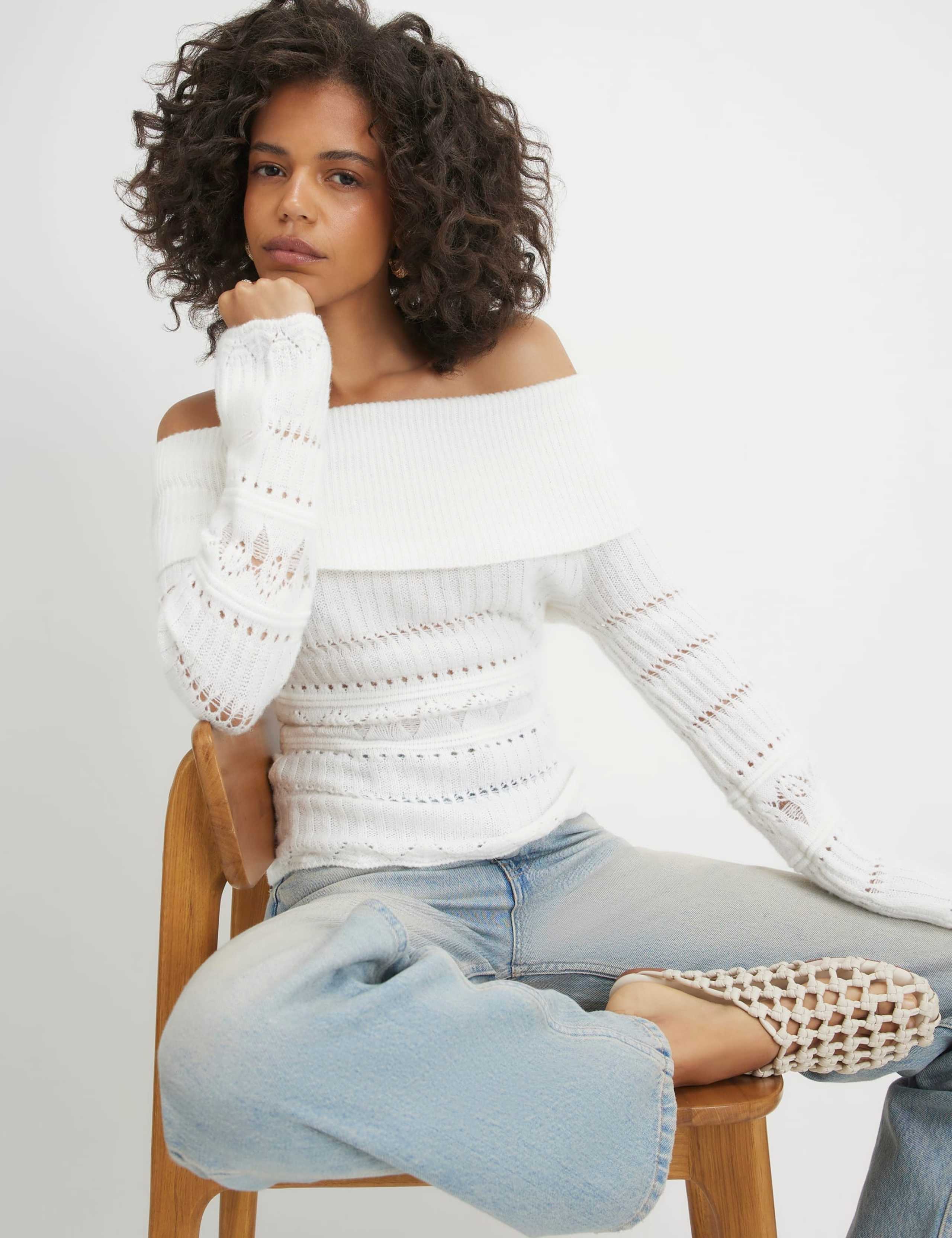 Pure Cotton Pointelle Bardot Jumper 5 of 6