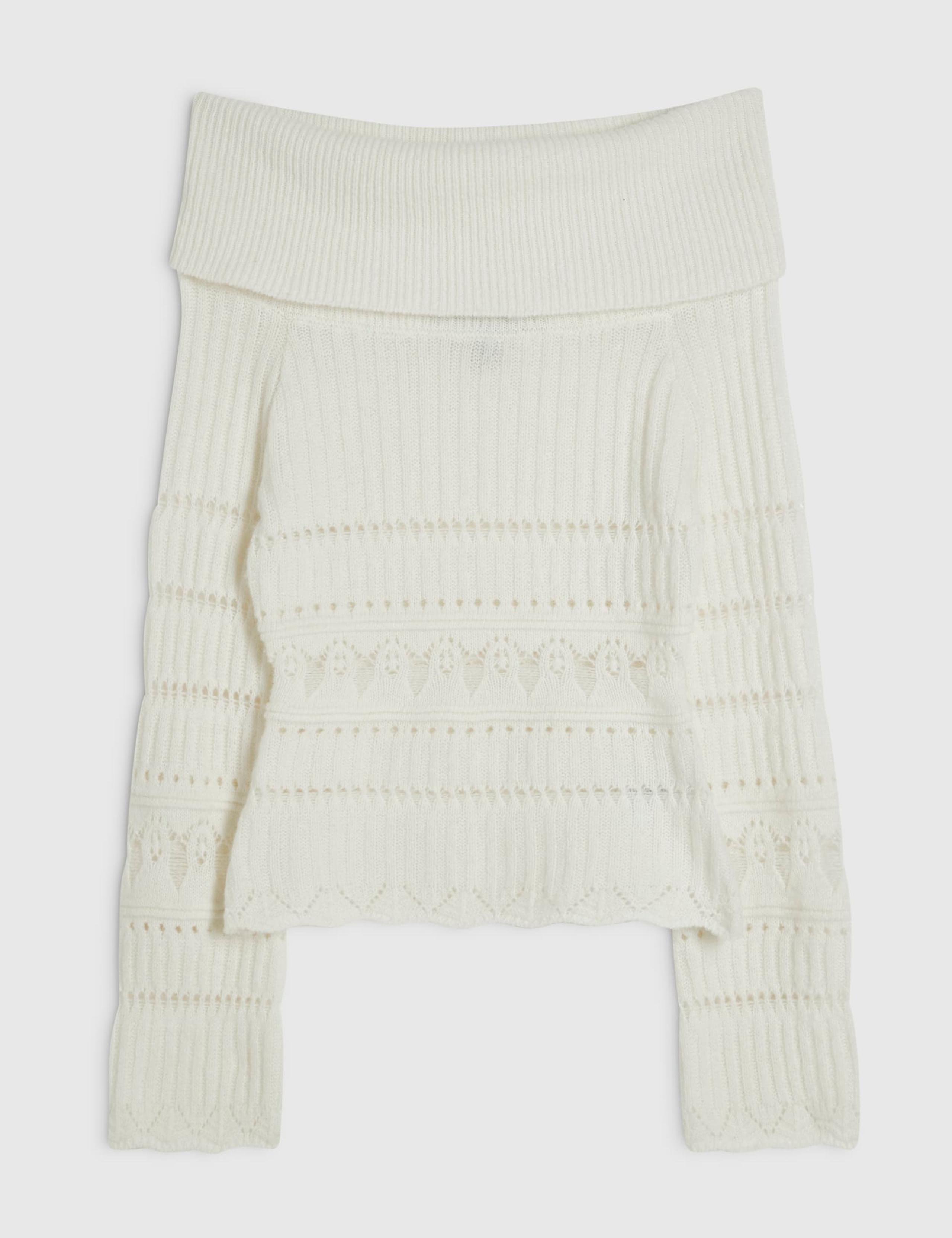 Pure Cotton Pointelle Bardot Jumper 2 of 6