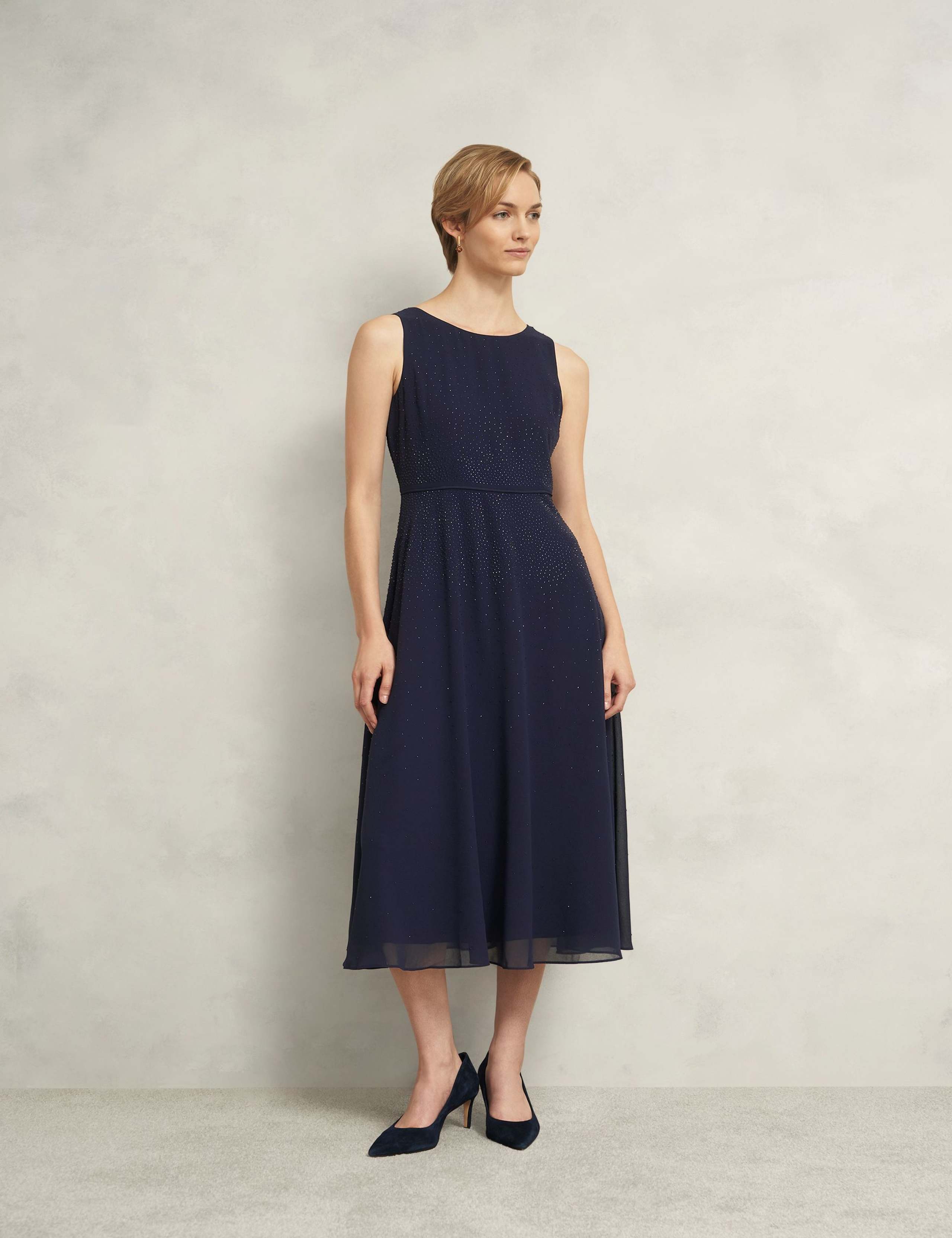 Round Neck Sparkly Midi Skater Dress 1 of 6