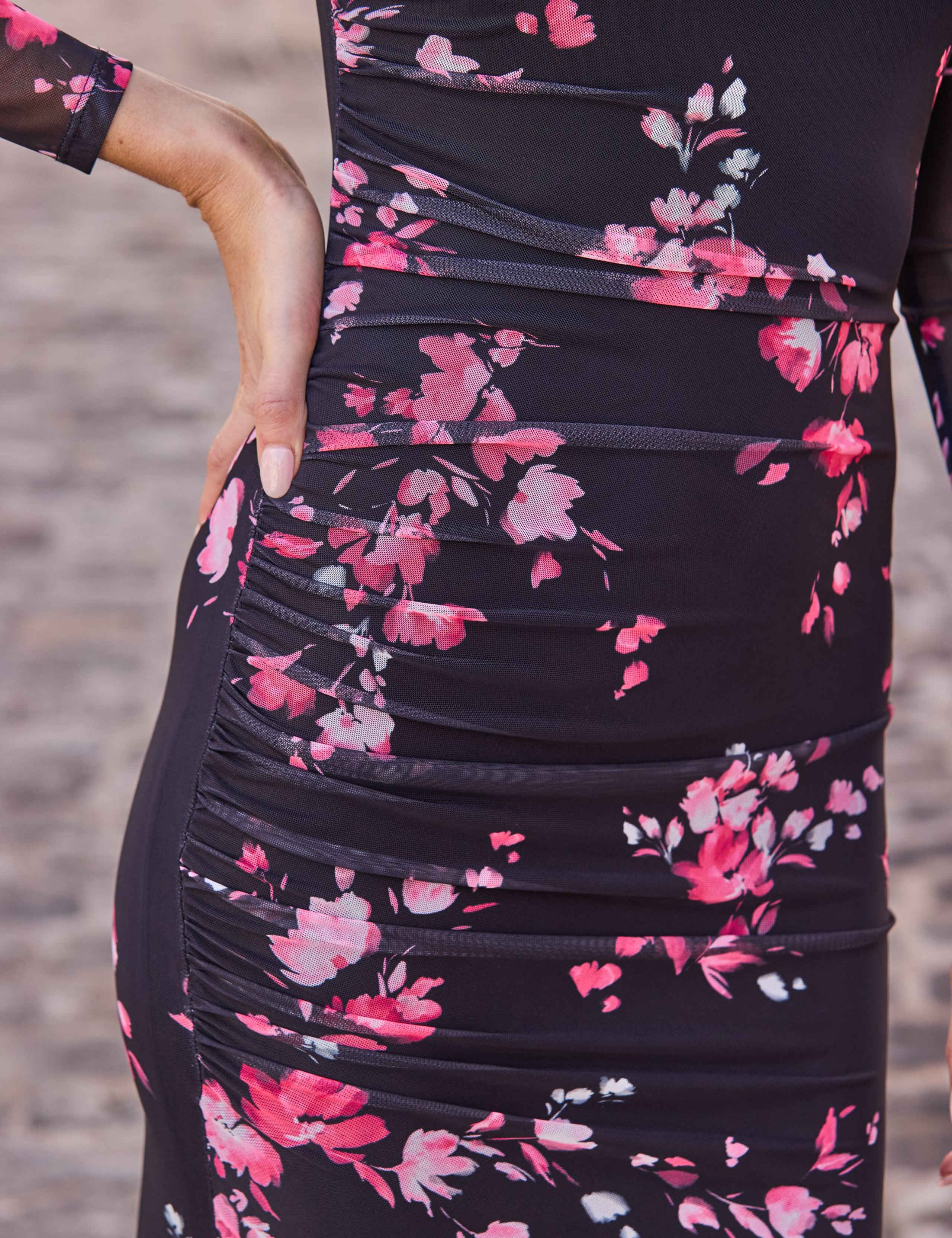 Mesh Floral V-Neck Midi Bodycon Dress 6 of 6