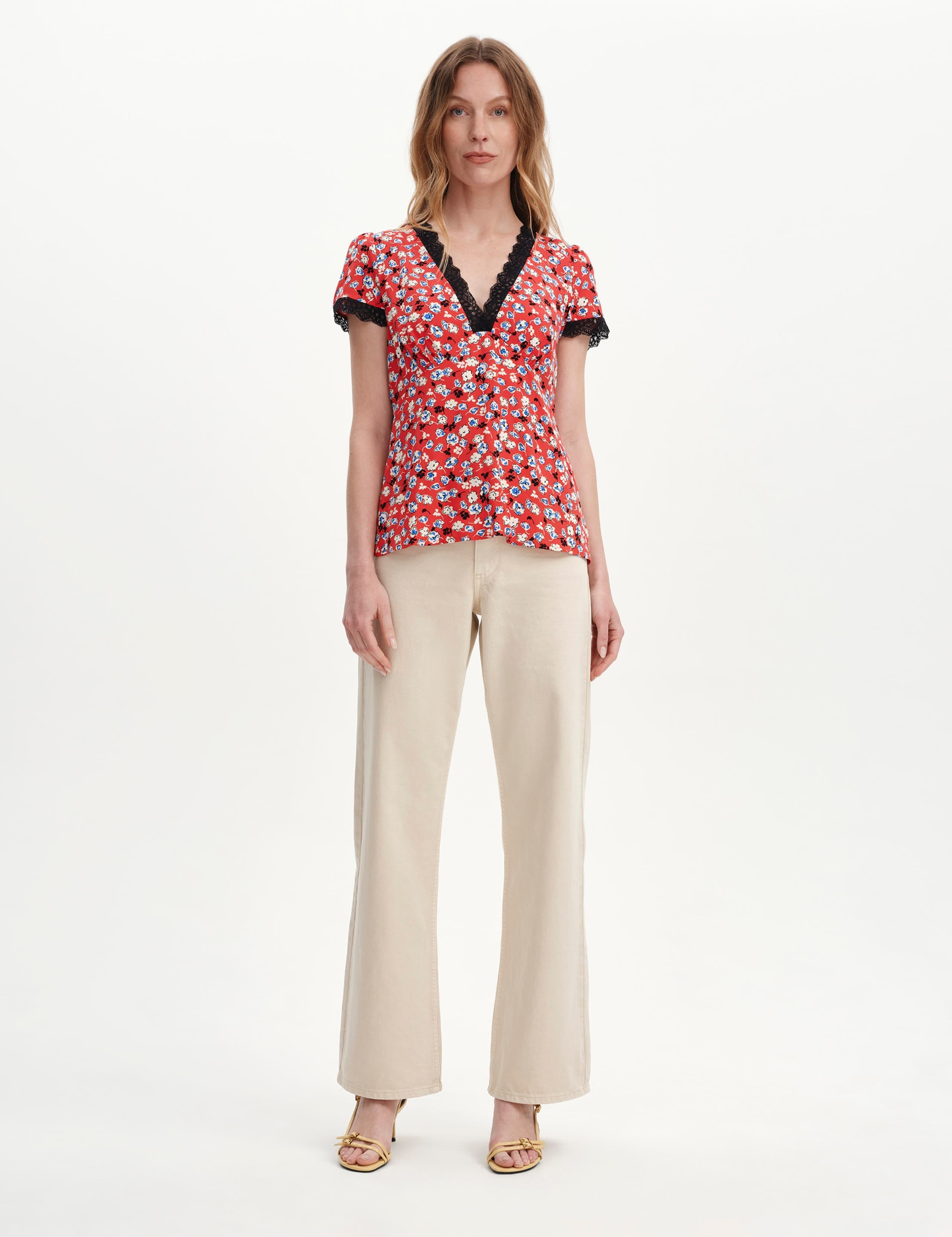 Floral Lace Trim V-Neck Top 2 of 6