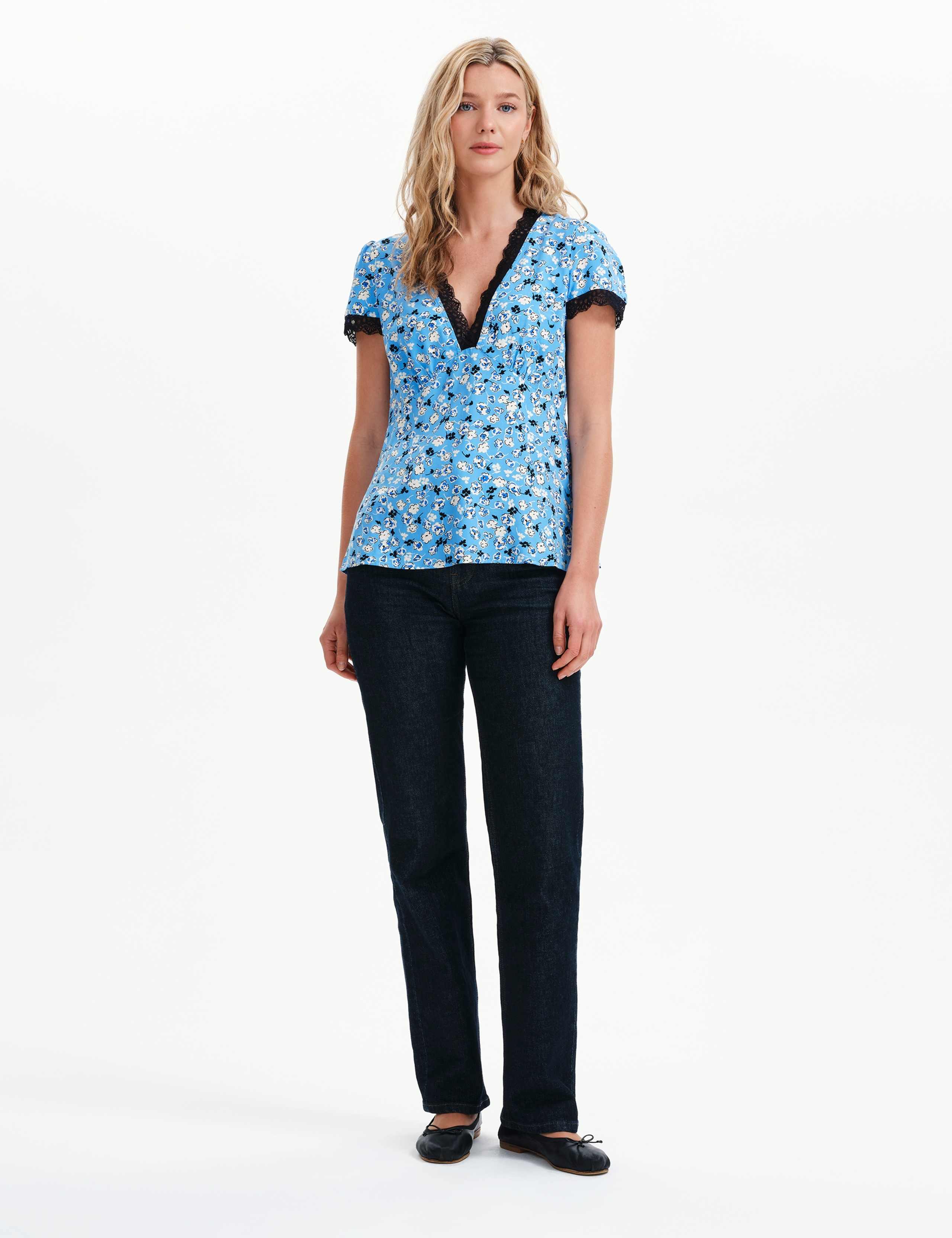 Floral Lace Trim V-Neck Top 2 of 10
