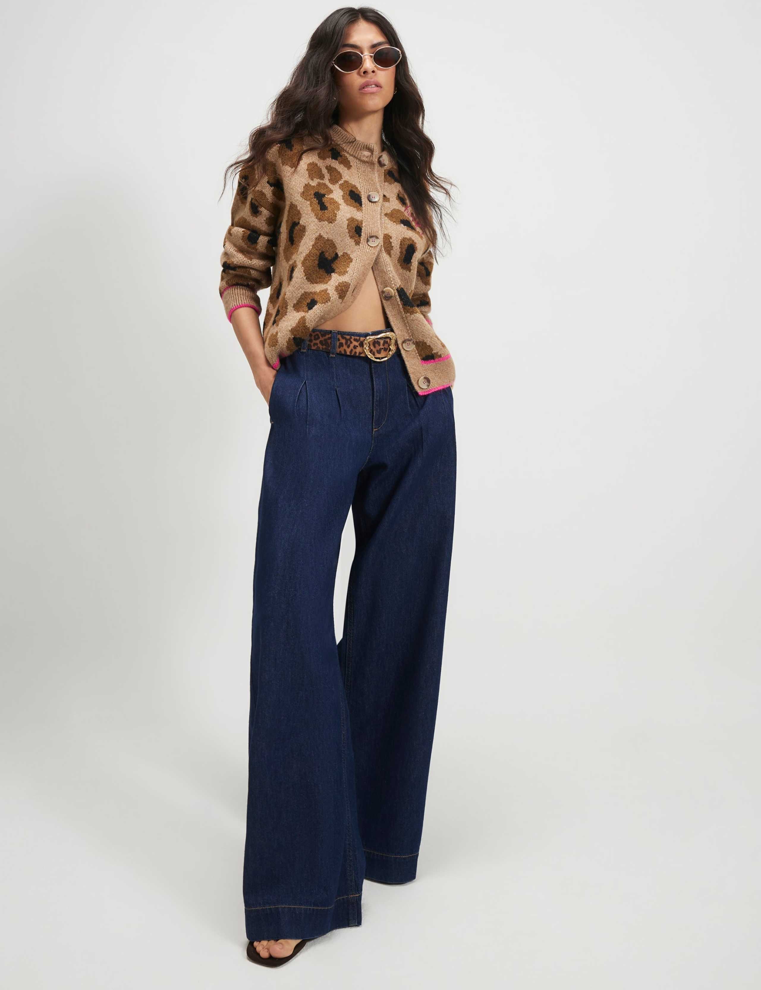 Animal Print Smiley Face Crew Neck Cardigan 2 of 5