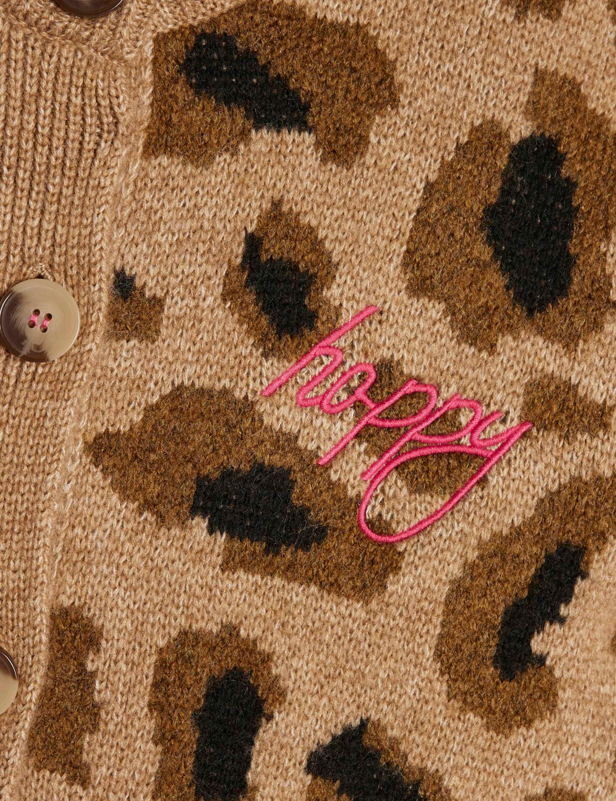 Animal Print Smiley Face Crew Neck Cardigan 5 of 5