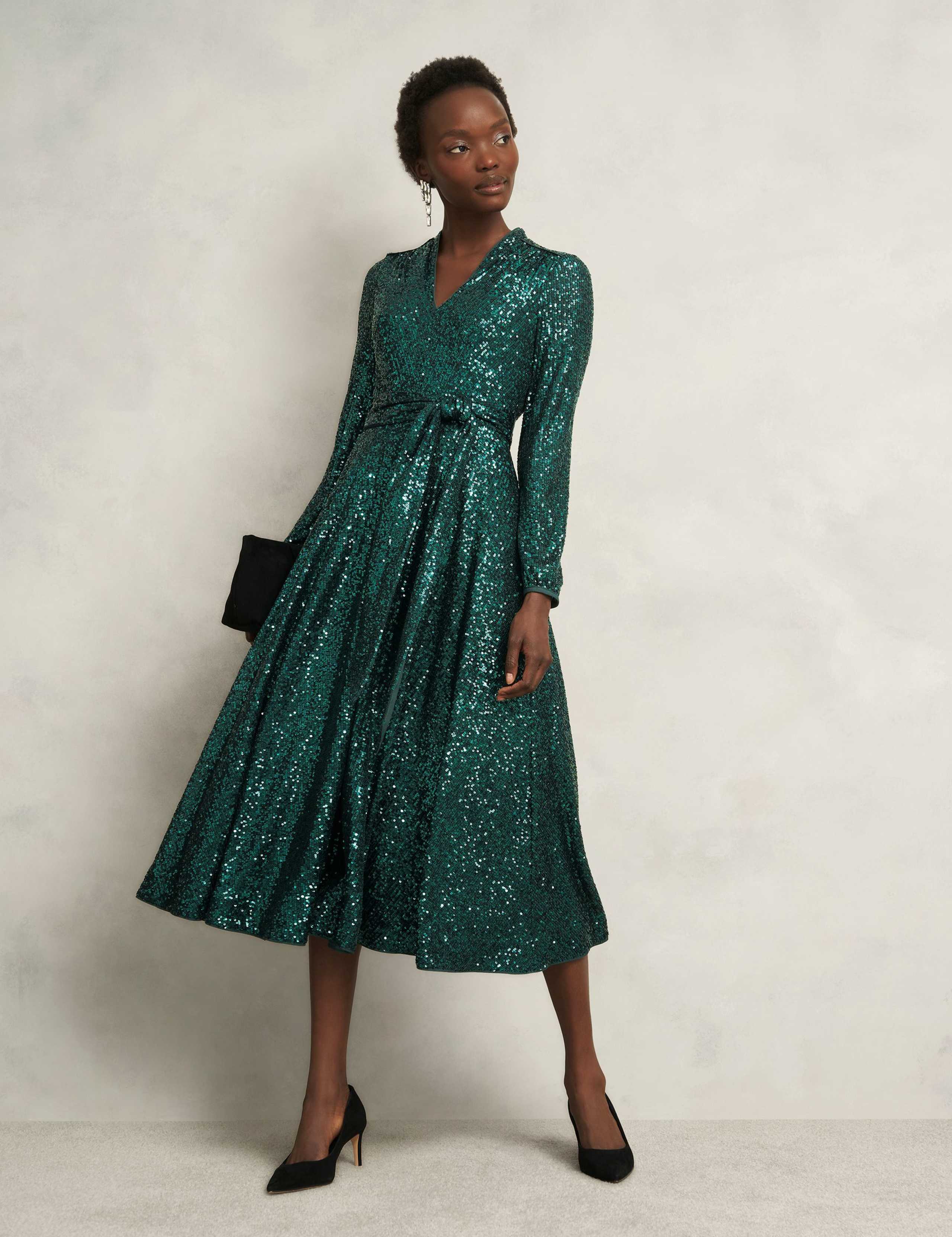 Sequin V-Neck Midi Skater Dress 3 of 6