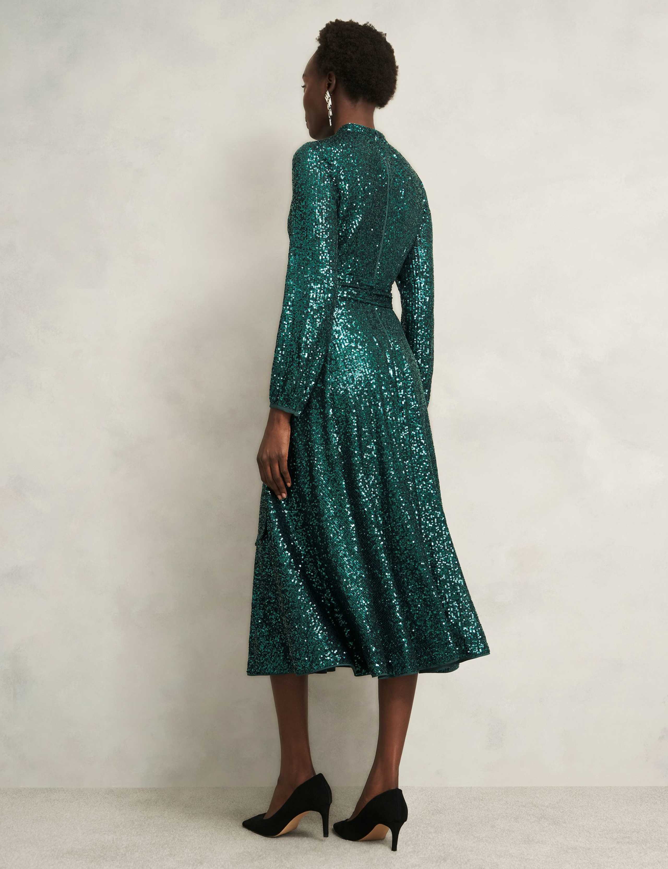 Sequin V-Neck Midi Skater Dress 4 of 6