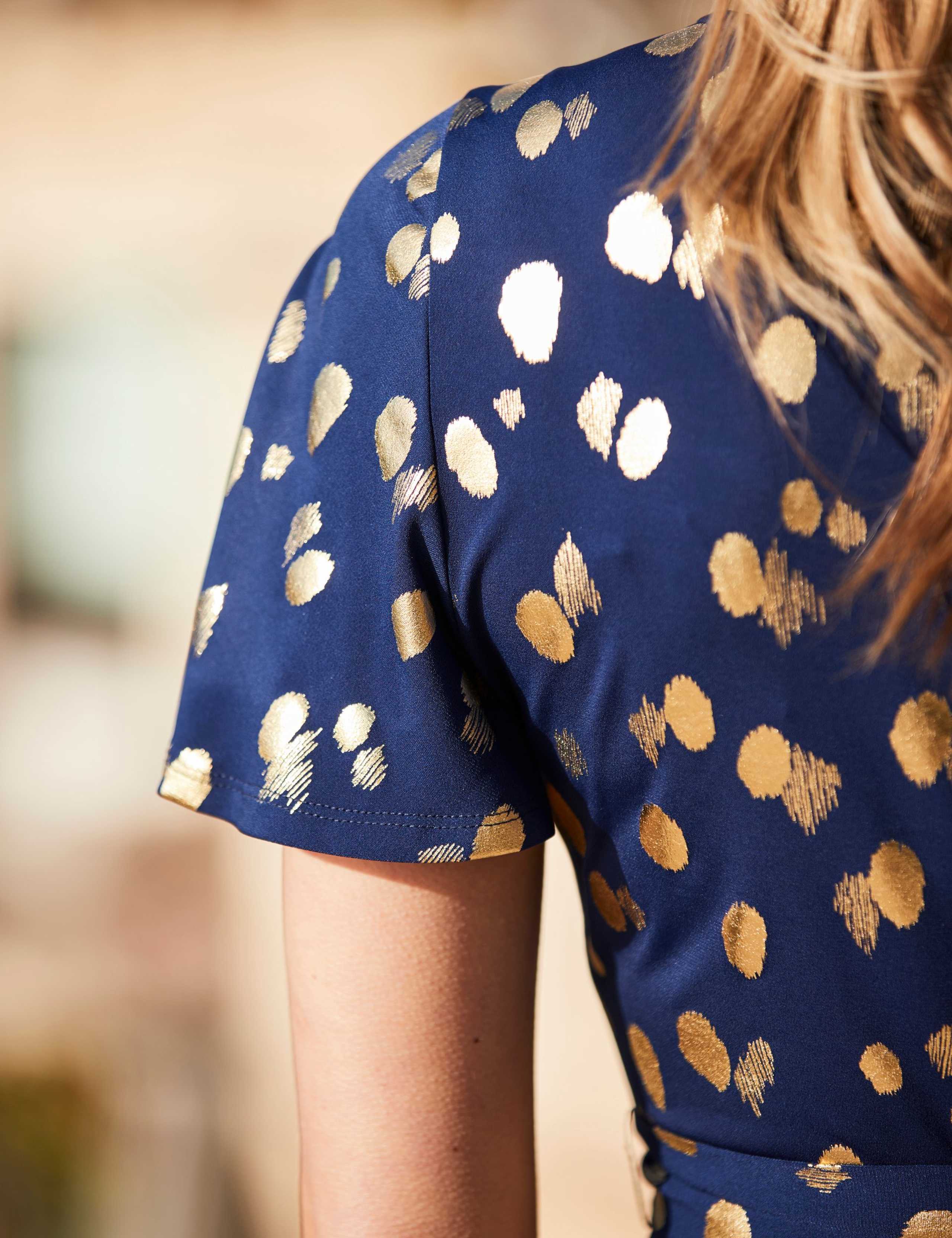 Metallic Spot Print V-Neck Midi Wrap Dress 6 of 6