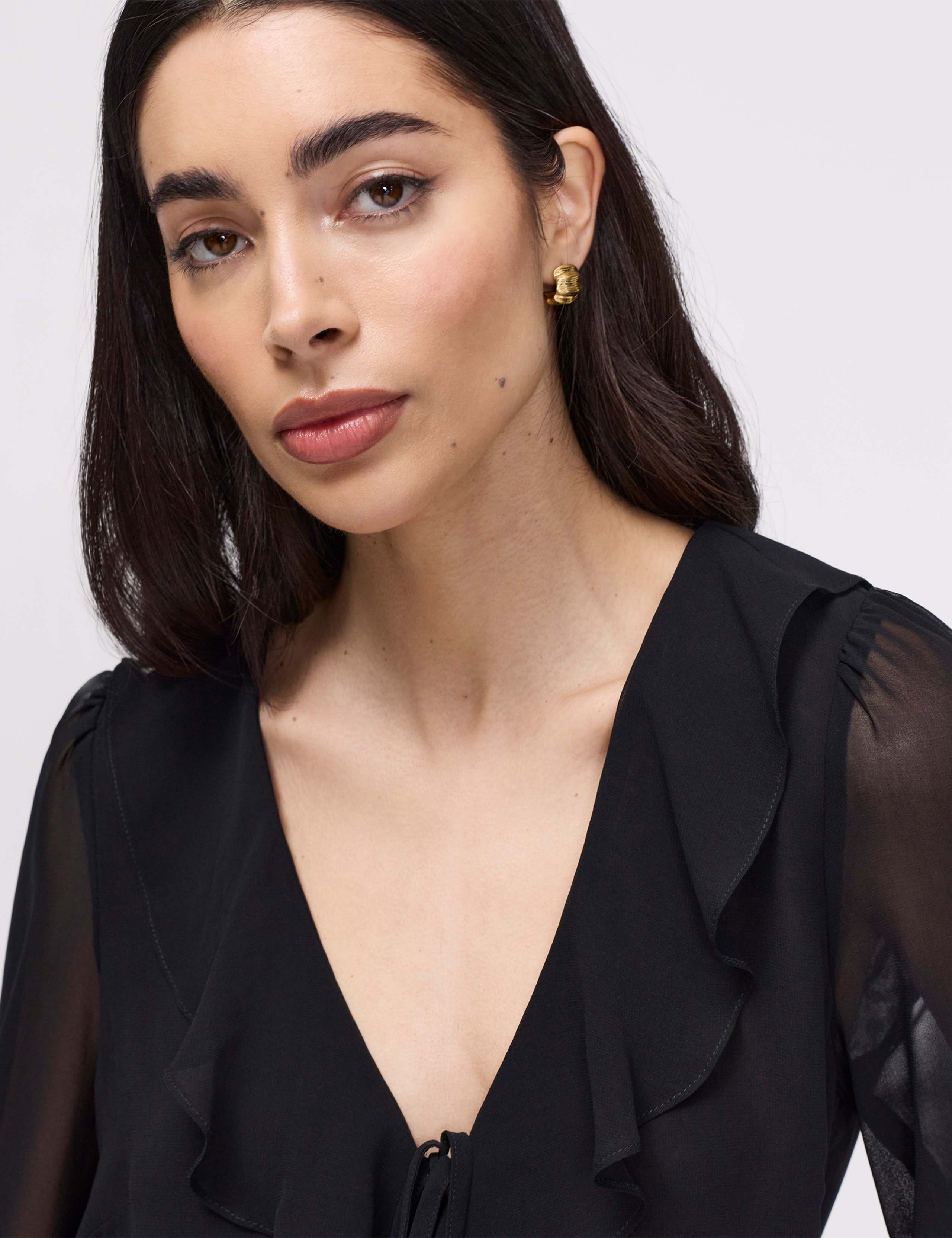 Chiffon V-Neck Ruffle Tie Front Blouse 4 of 8