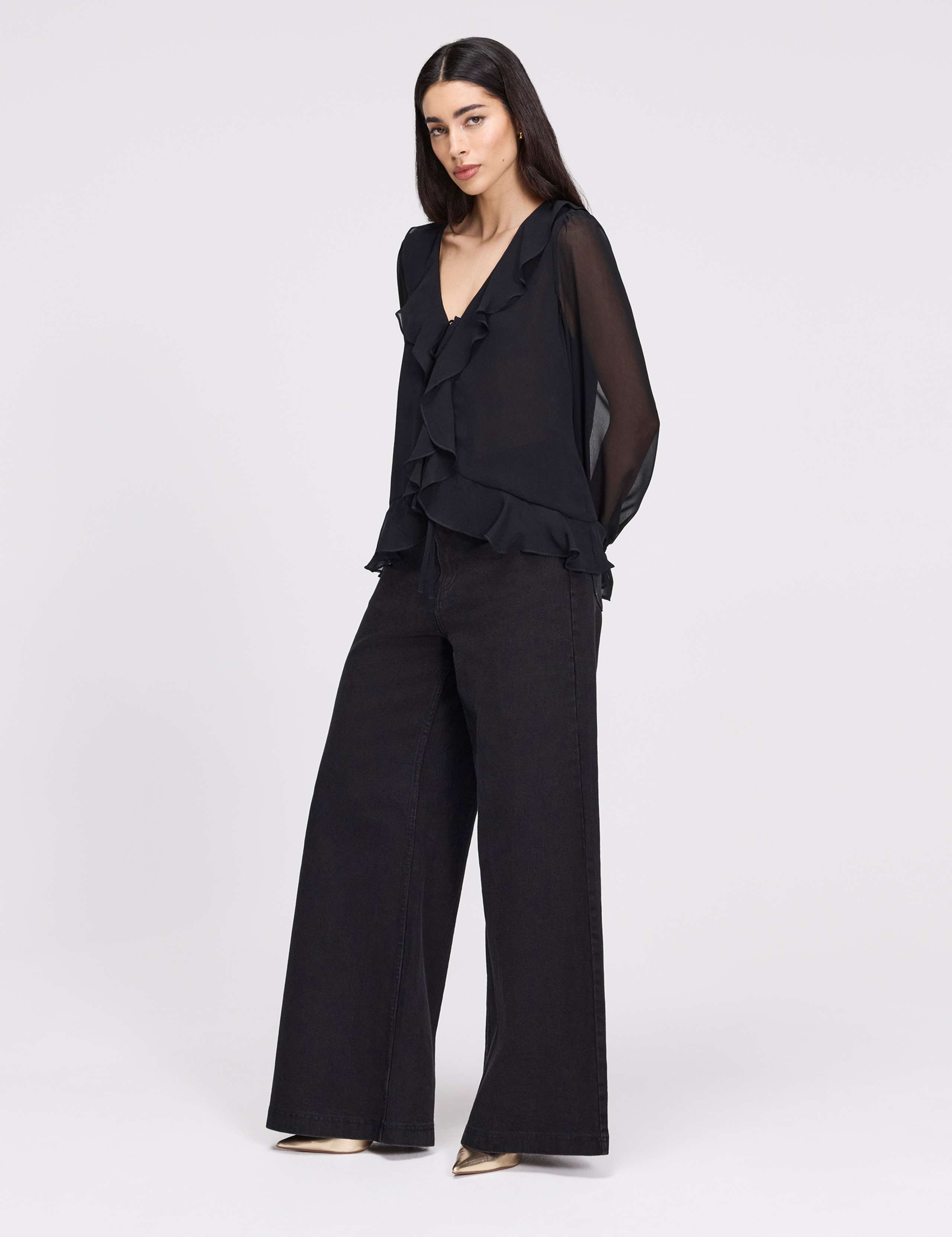 Chiffon V-Neck Ruffle Tie Front Blouse 7 of 8