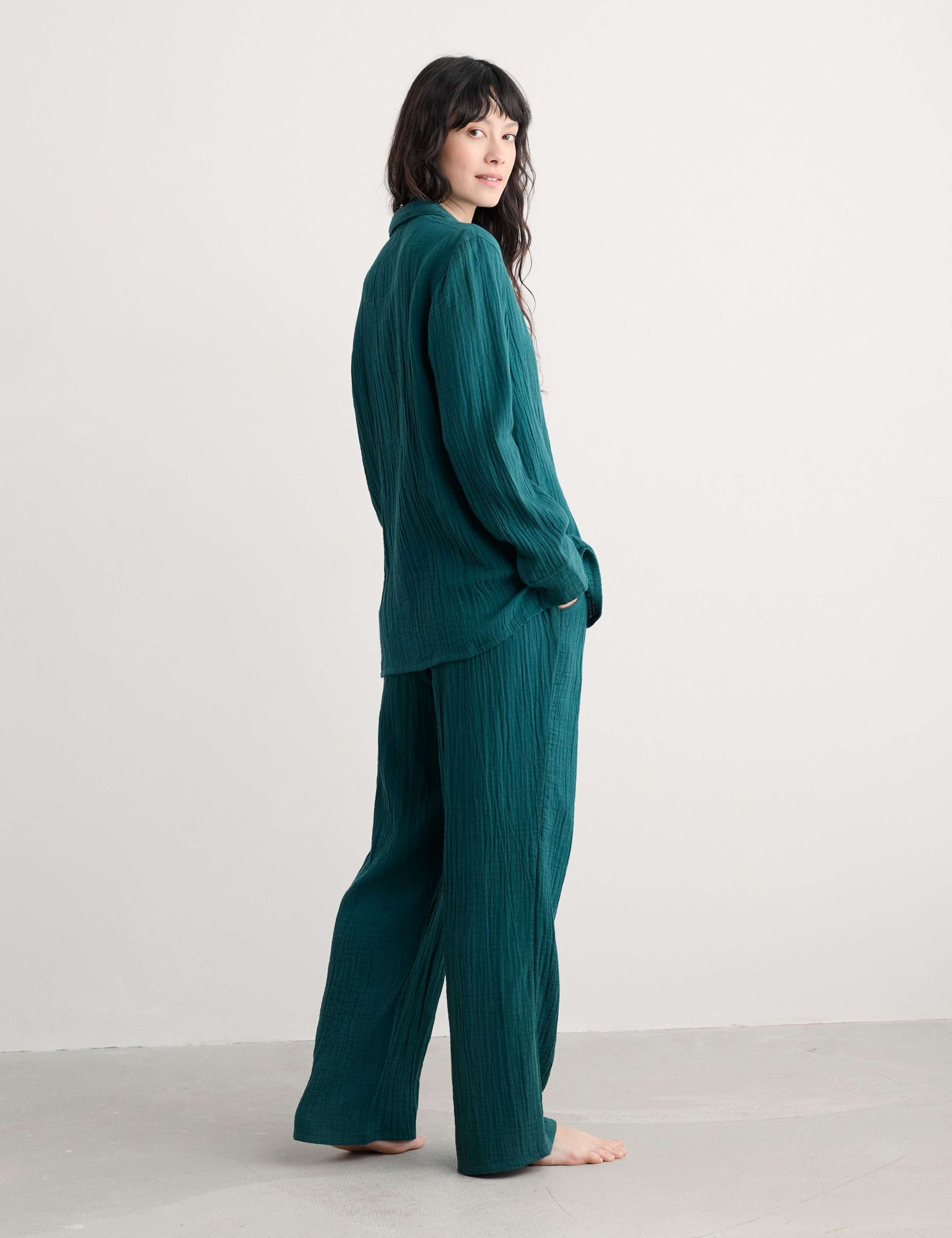 Pure Cotton Crinkle Pyjama Set 3 of 5