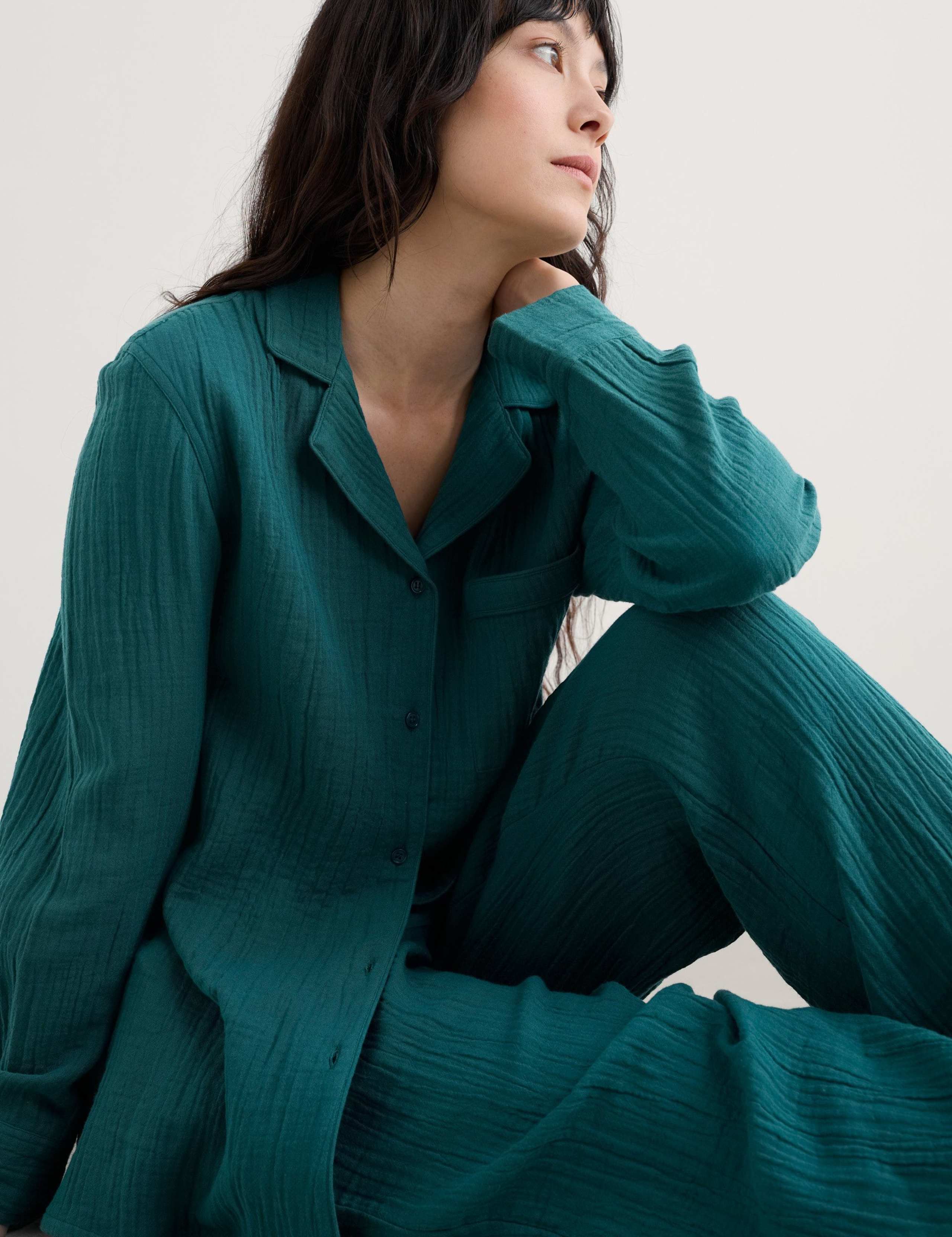 Pure Cotton Crinkle Pyjama Set 4 of 5
