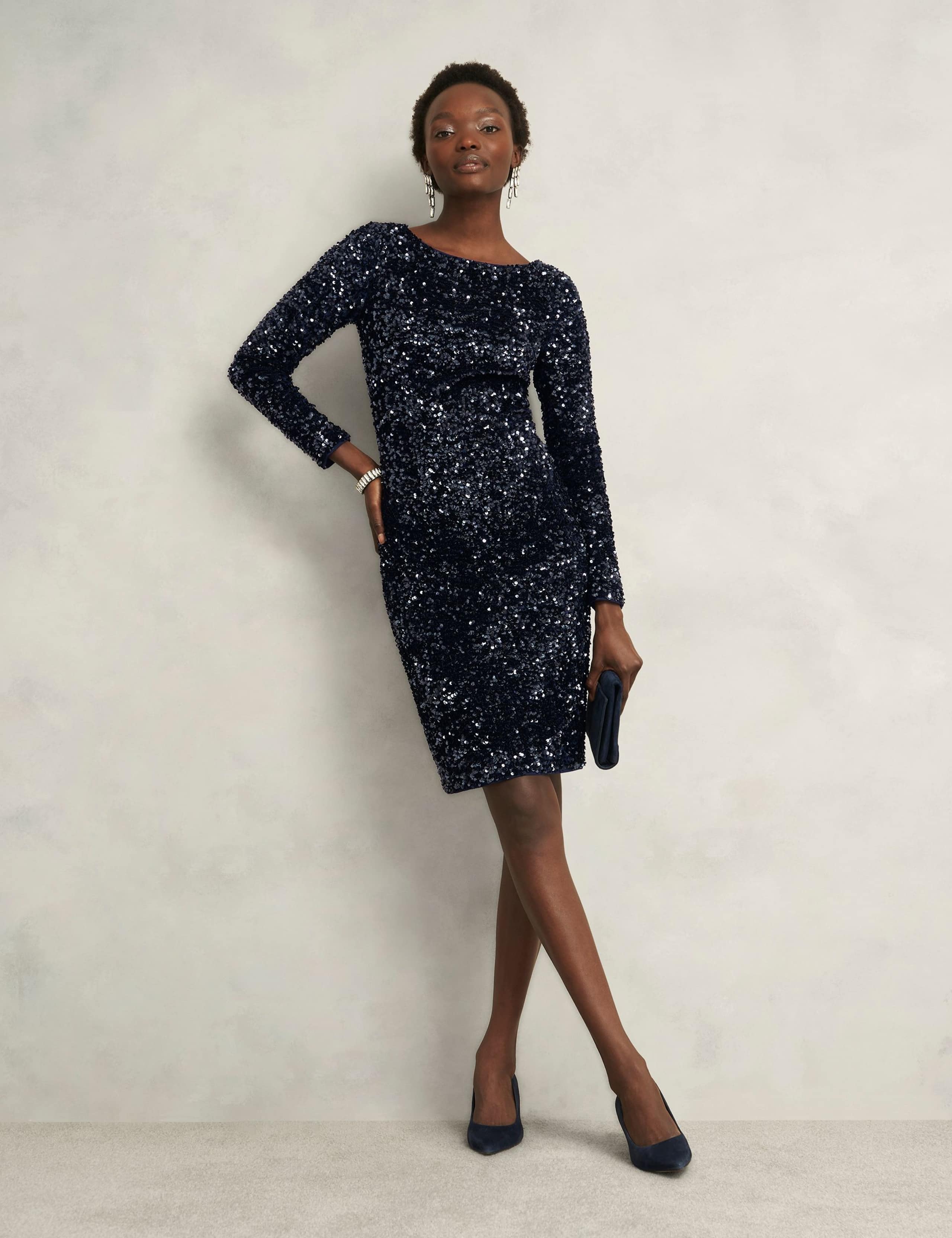 Sequin Slash Neck Shift Dress 3 of 7