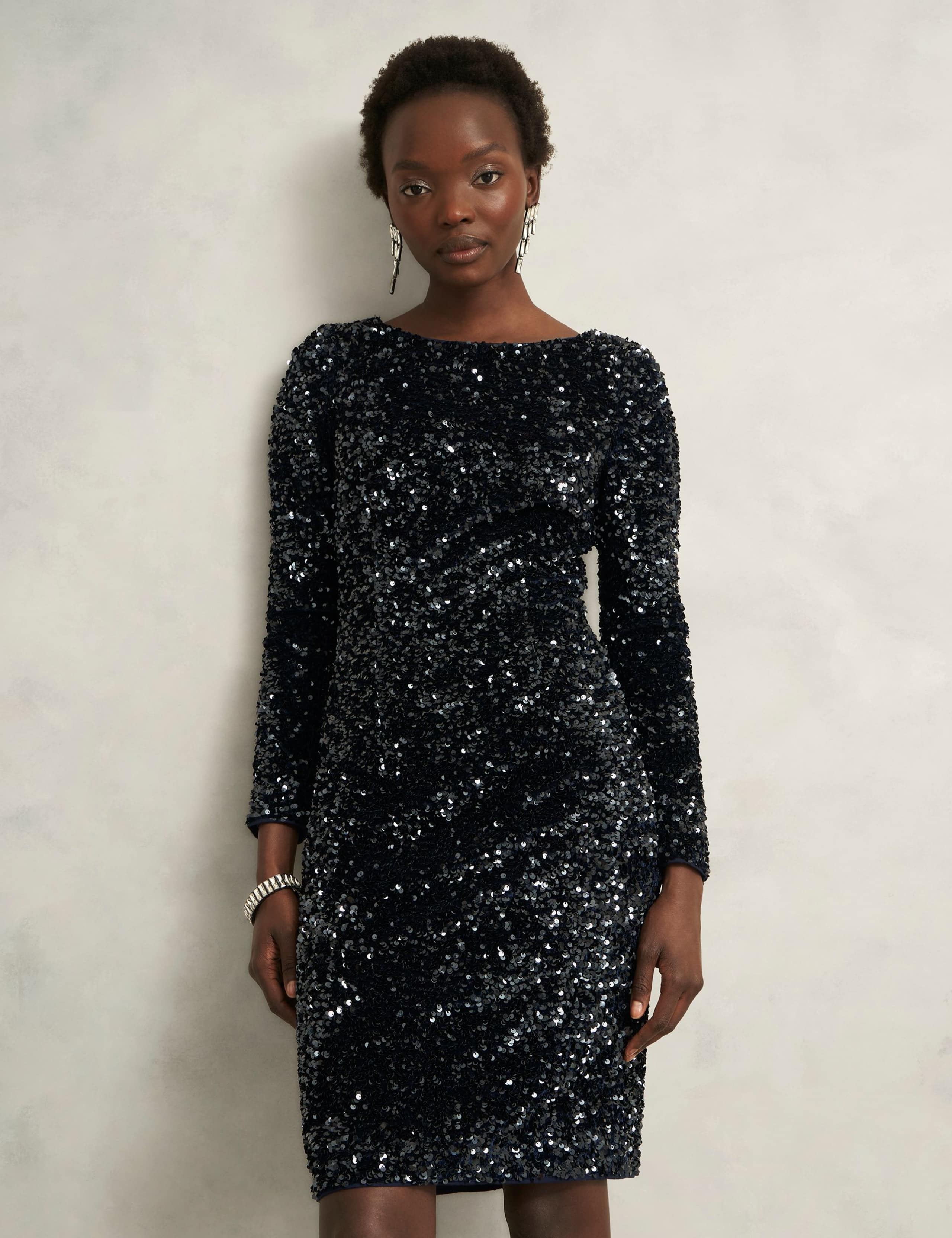 Sequin Slash Neck Shift Dress 6 of 7