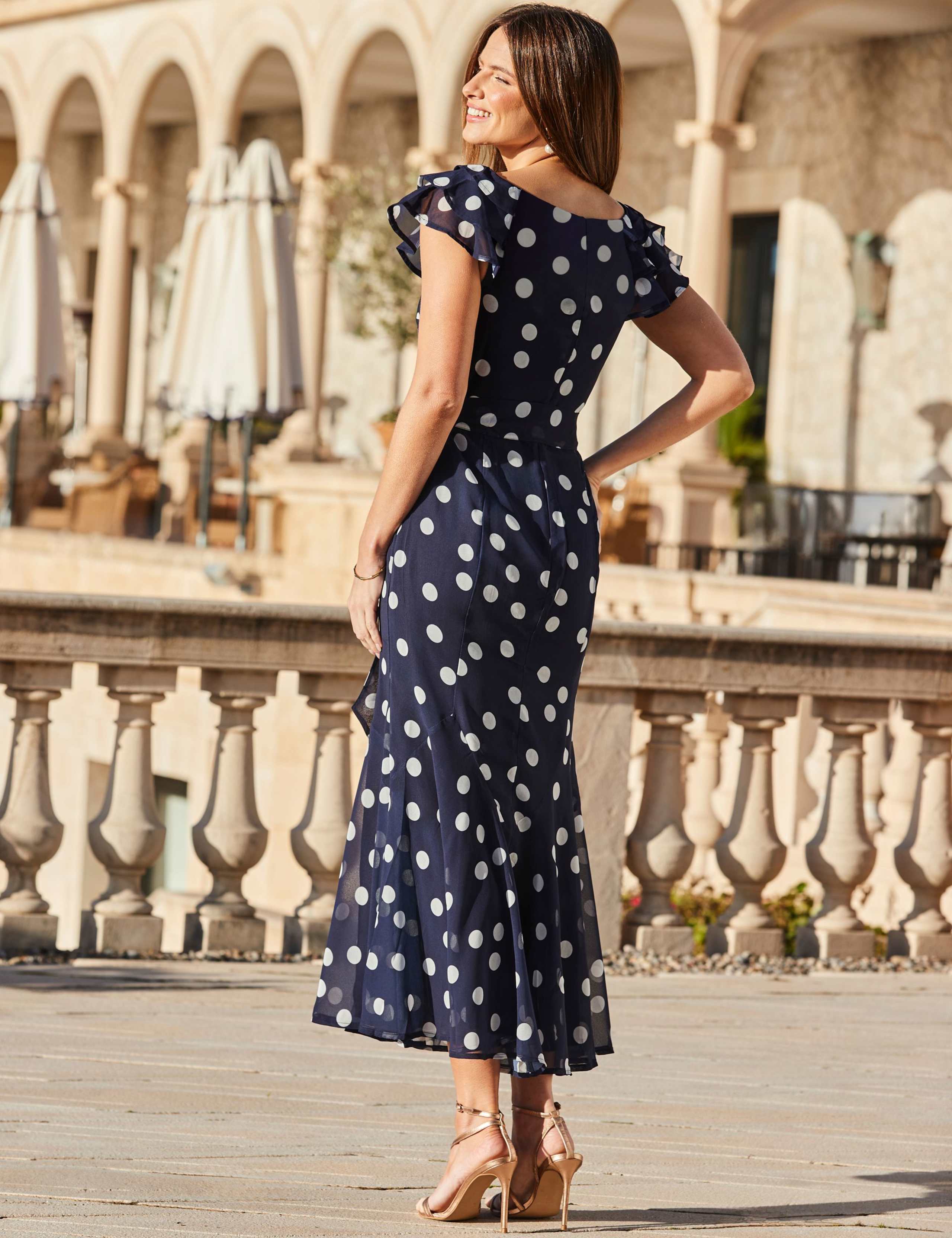 Spot Print Frill Hem Midaxi Waisted Dress 3 of 4